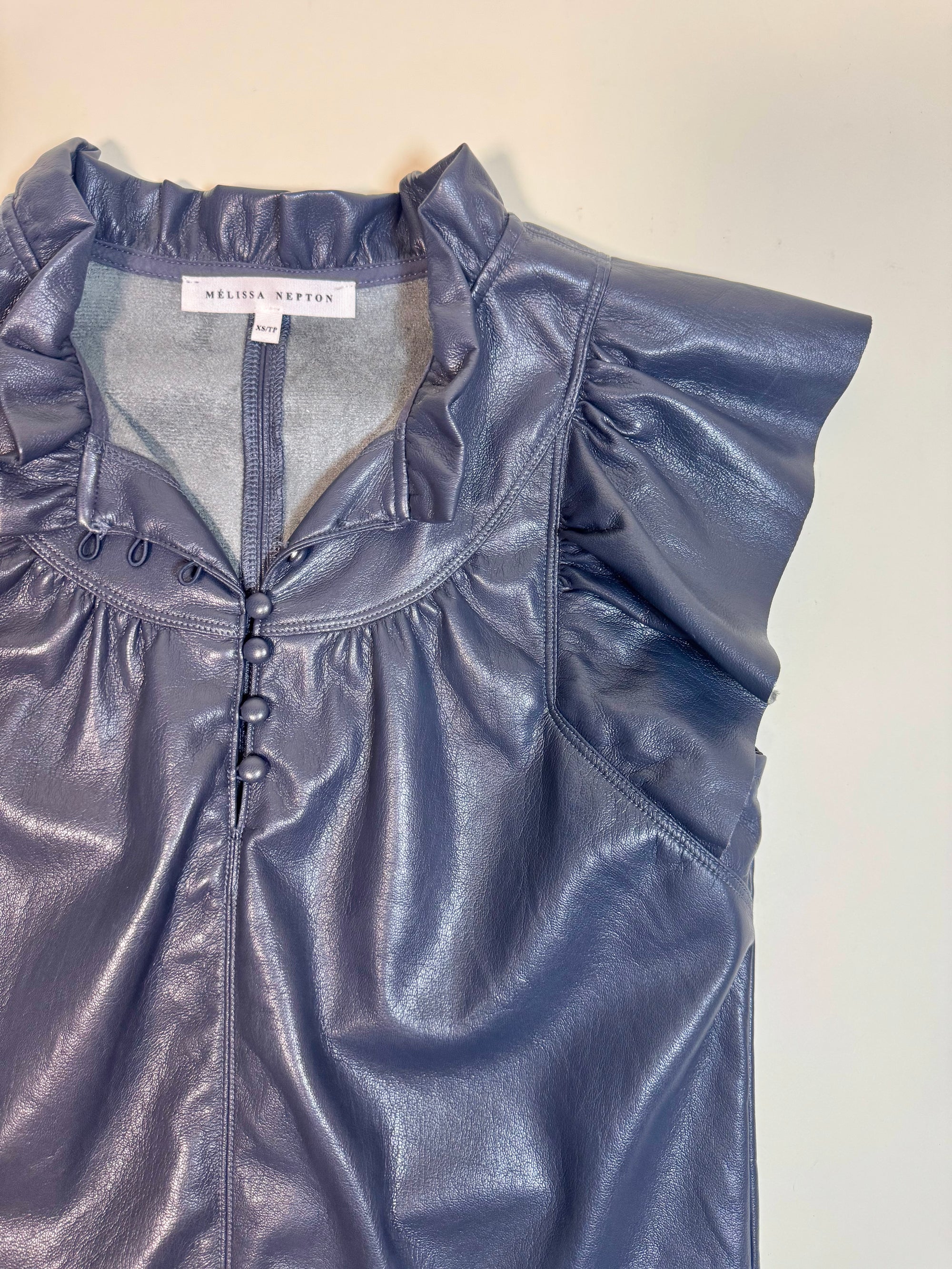 Navy Vegan Leather Top