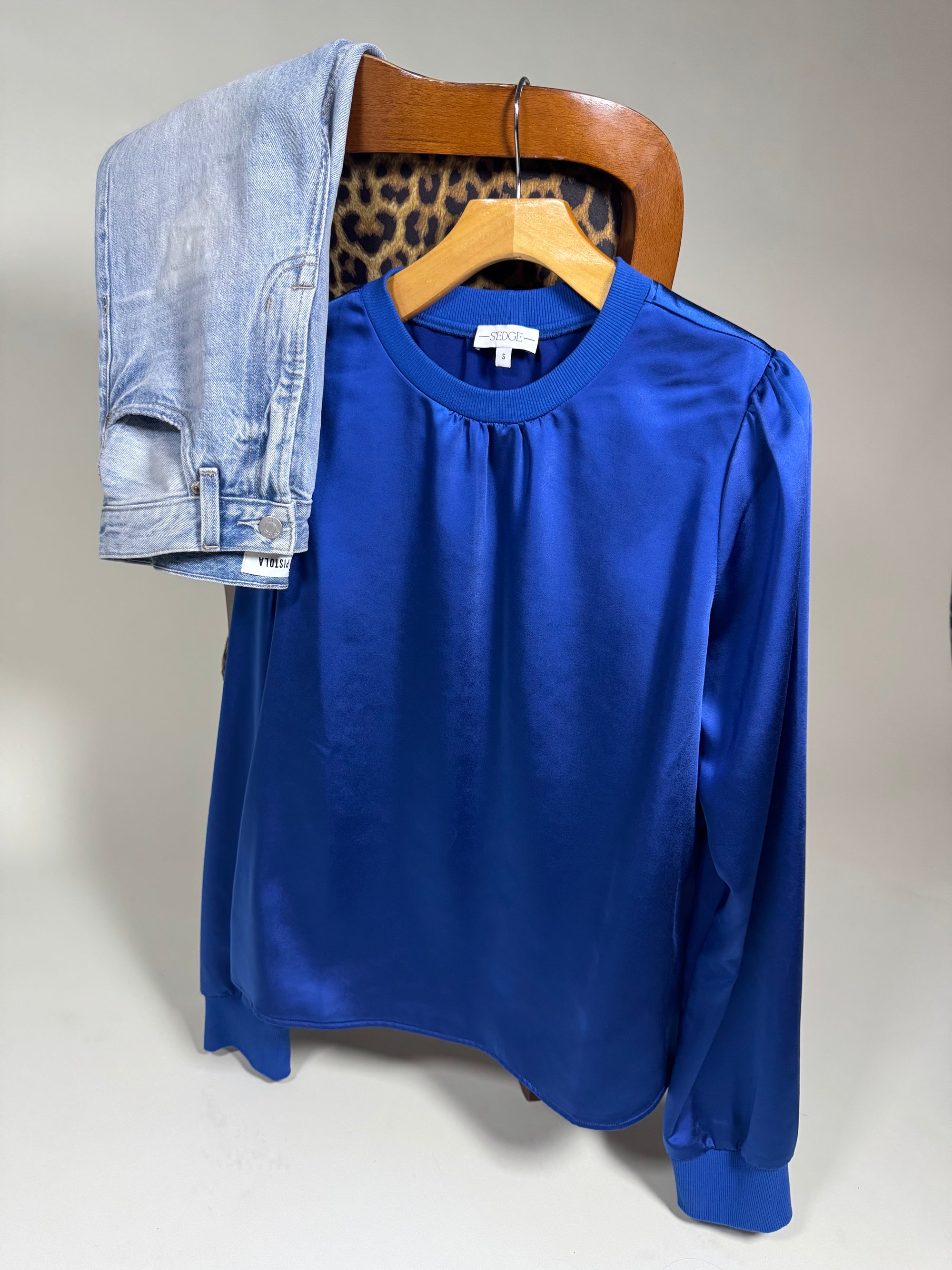 Royal Blue Satin Crew Neck