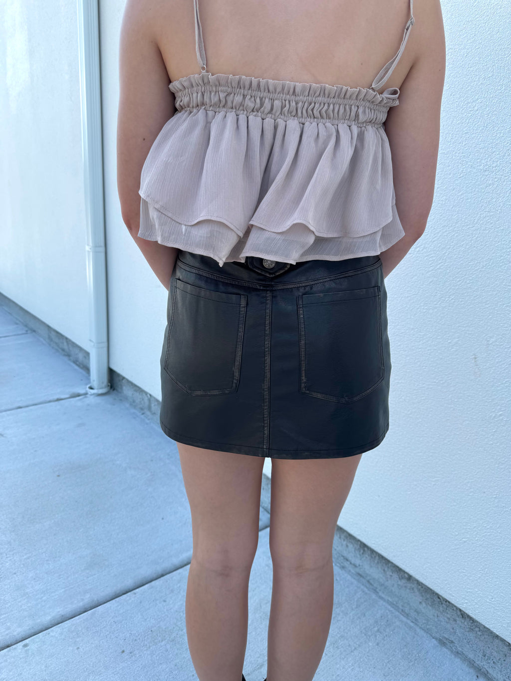 Patch Pocket Black Leather Mini Skirt