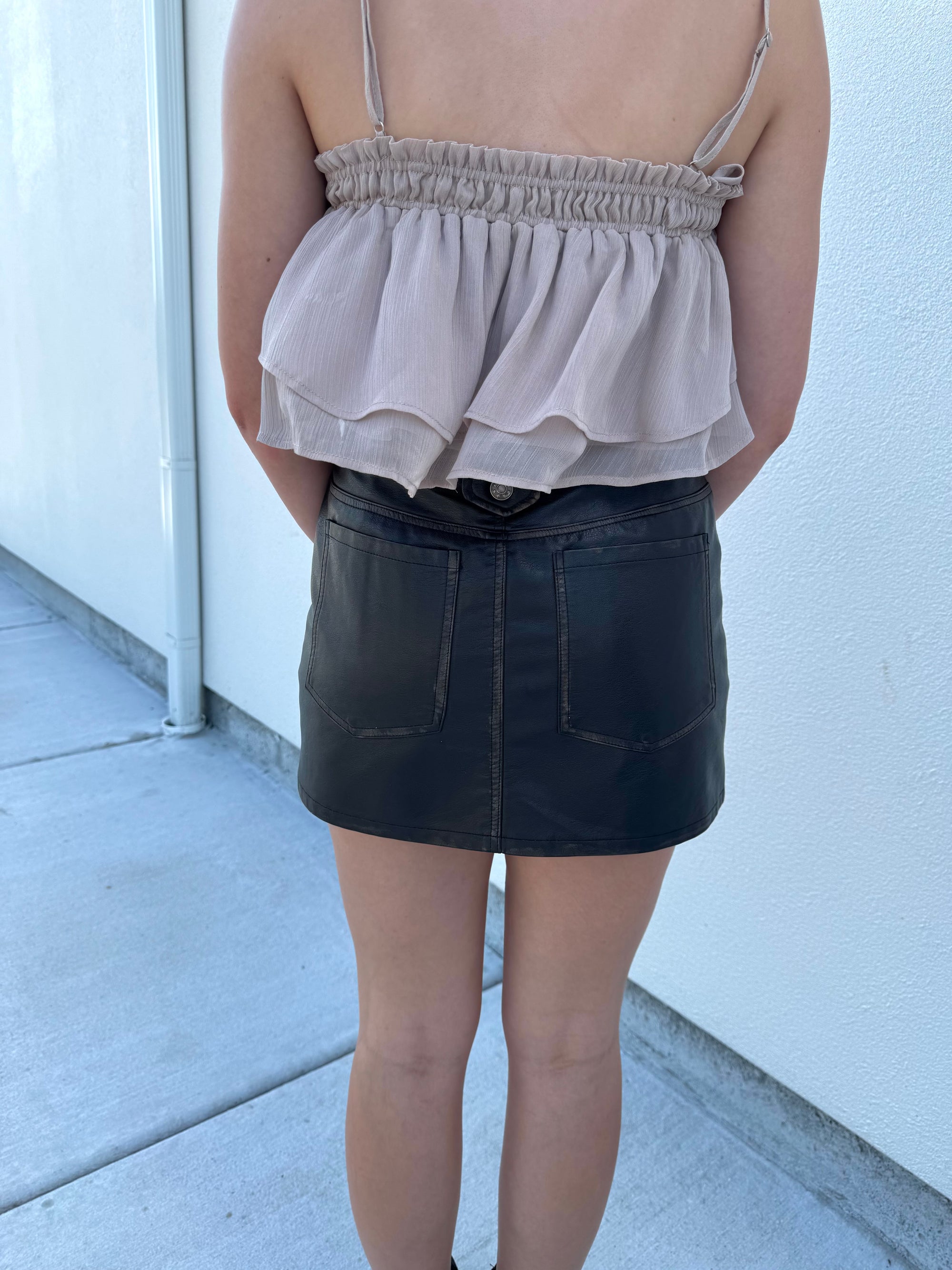 Patch Pocket Black Leather Mini Skirt