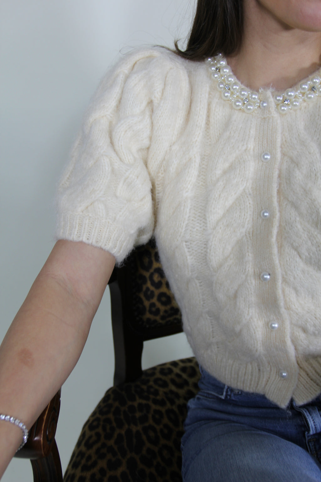 NWT Pearl Knit Short Sleeve Cardigan