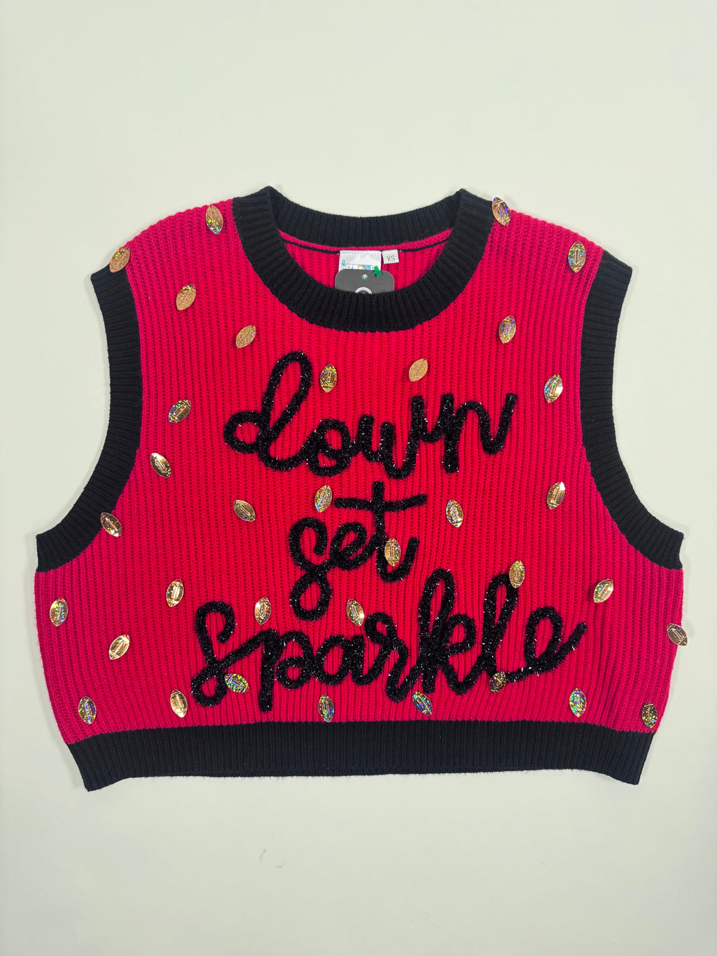 New With Tags- QOS Down Set Sparkle Red and Black Vest