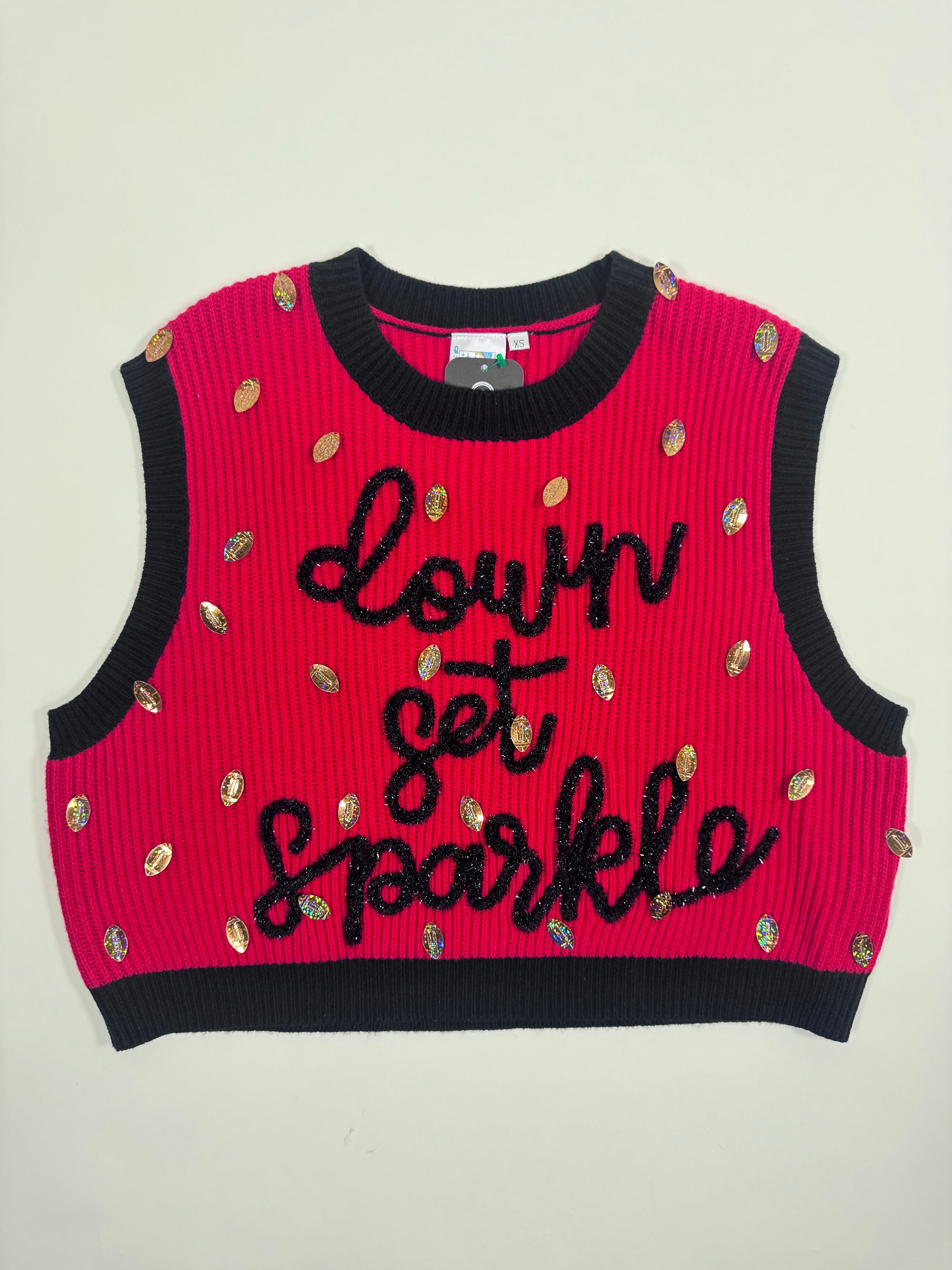 New With Tags- QOS Down Set Sparkle Red and Black Vest