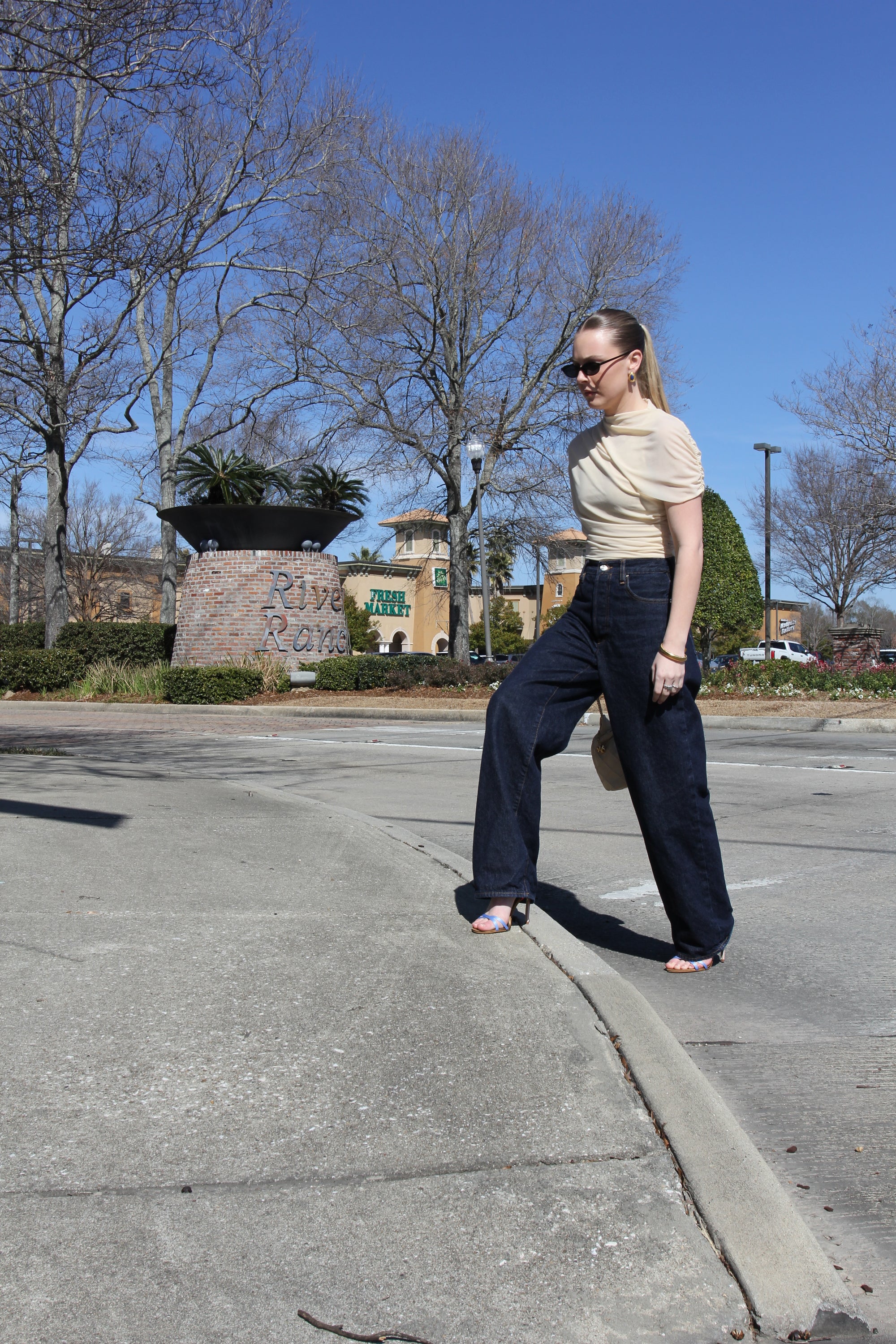 Beige Mesh Mock Neck Top