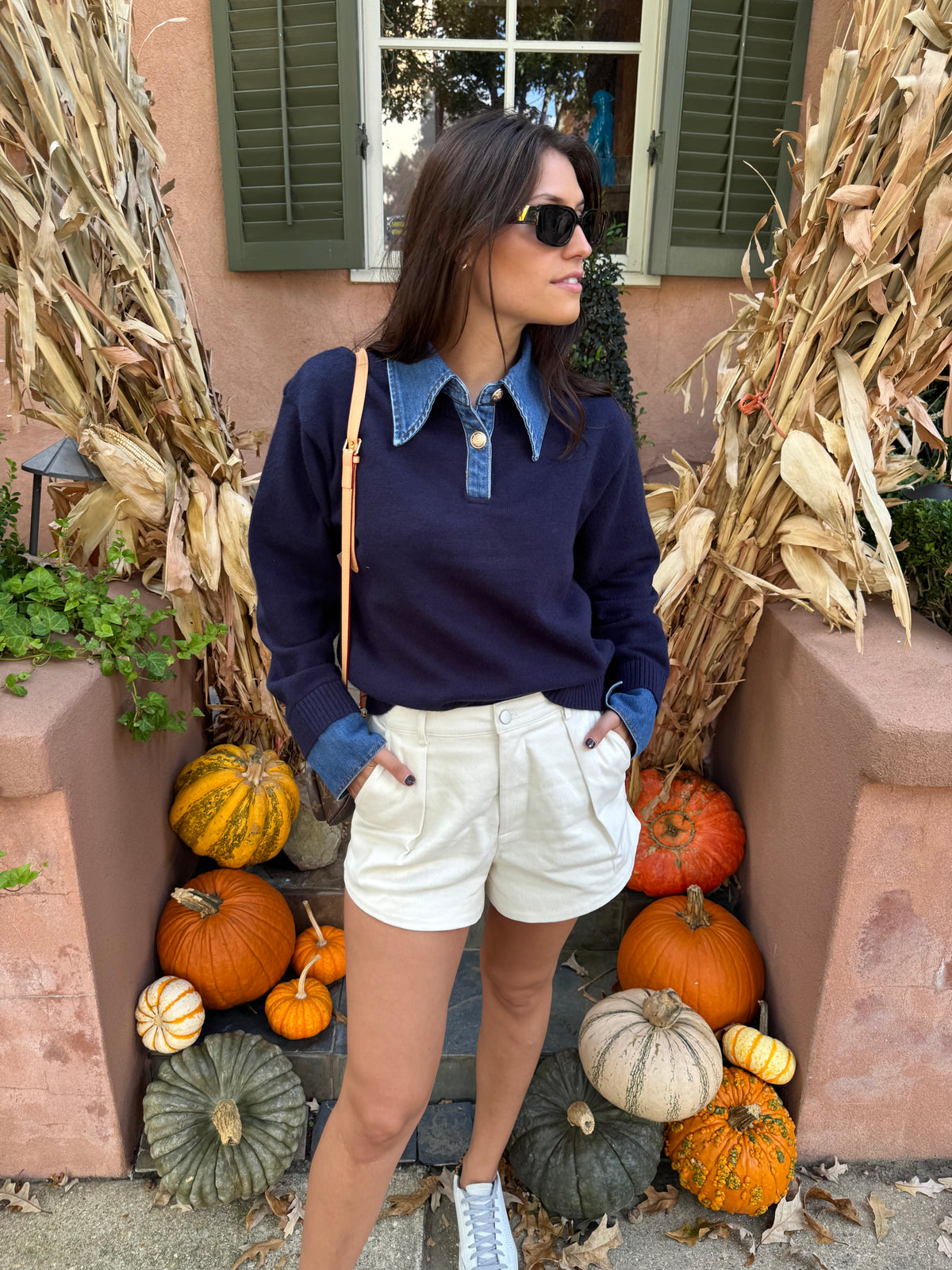 Navy Denim Collar Top