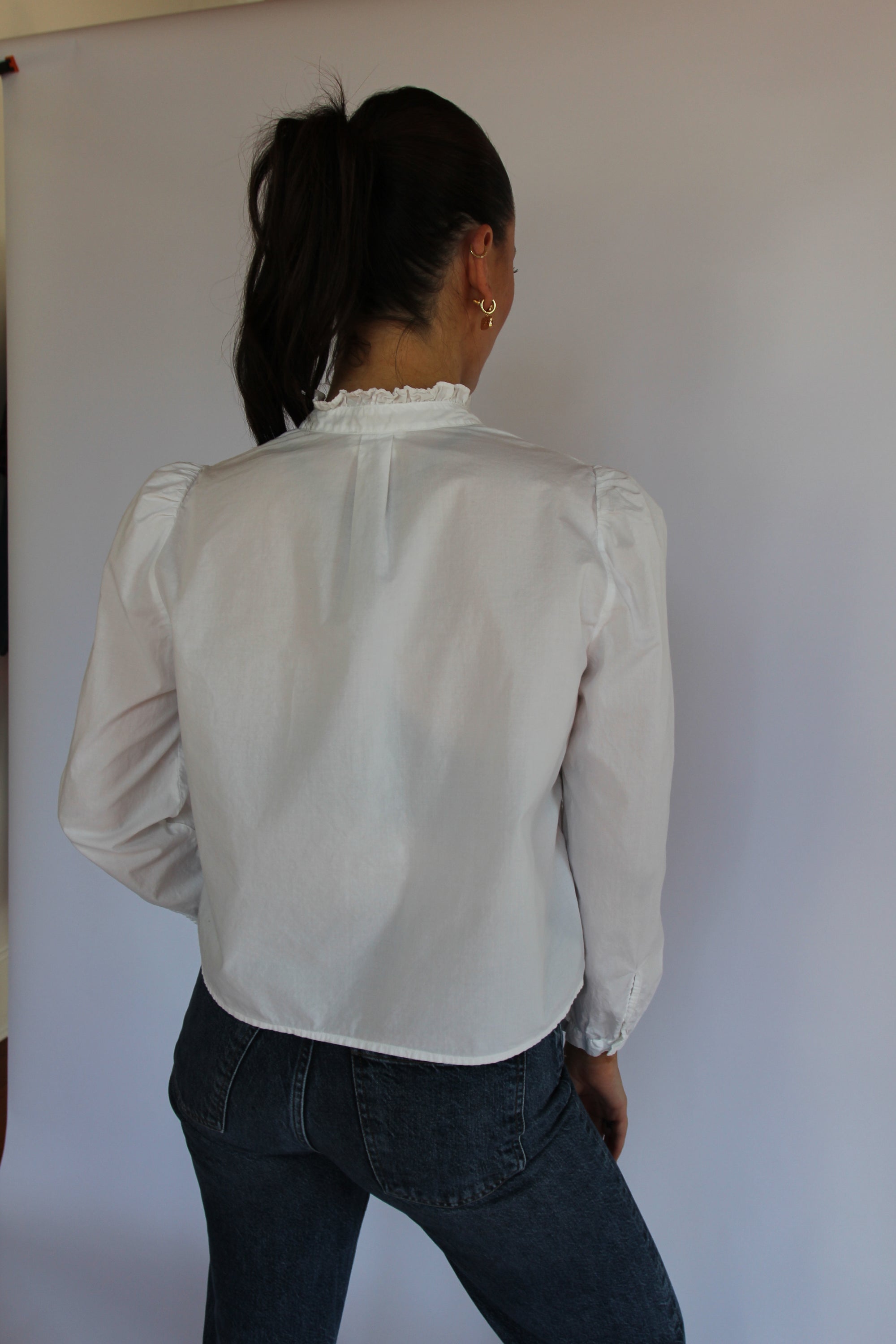 Nation White Long Sleeve Ruffle Detail Top