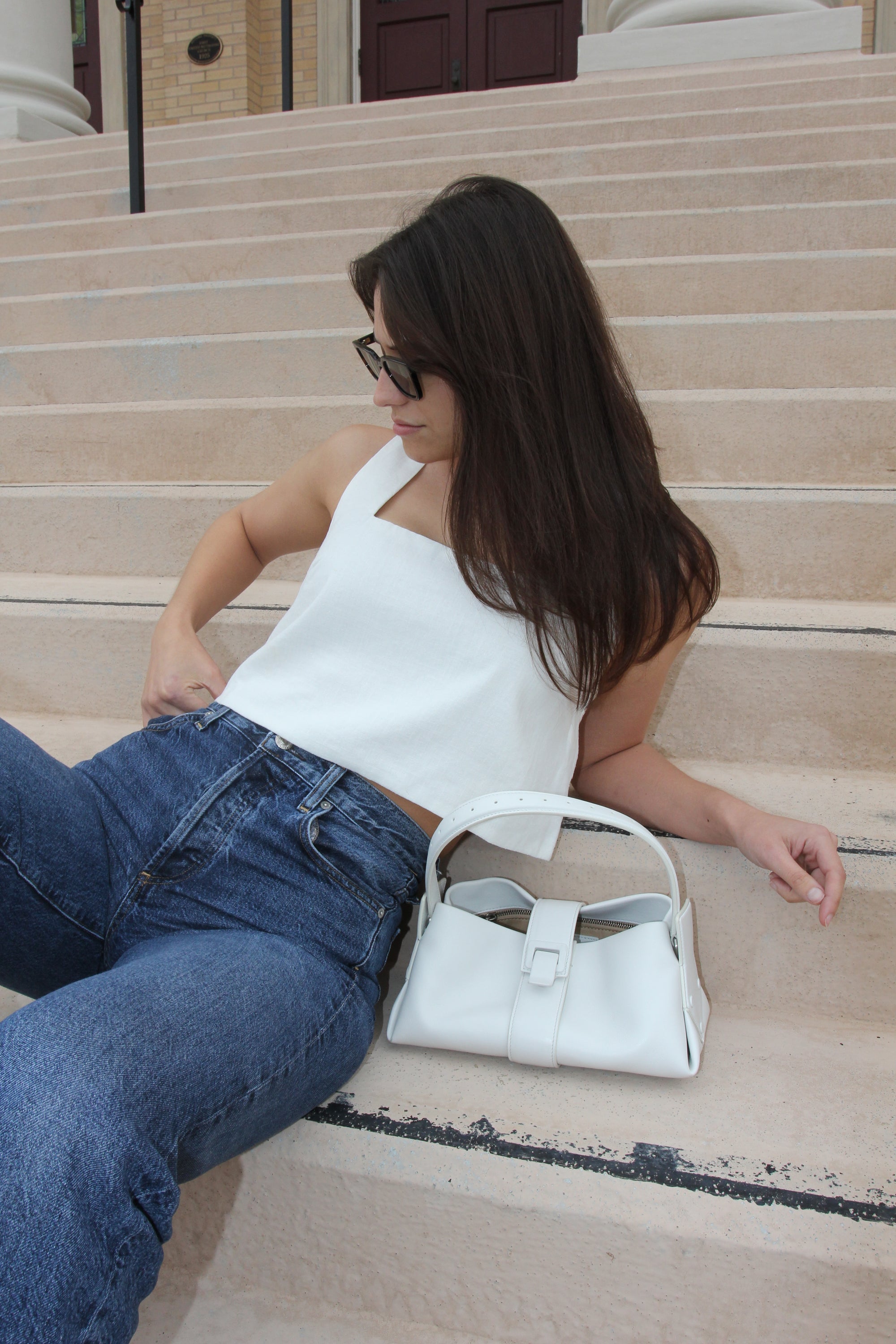 White Square Neck Top