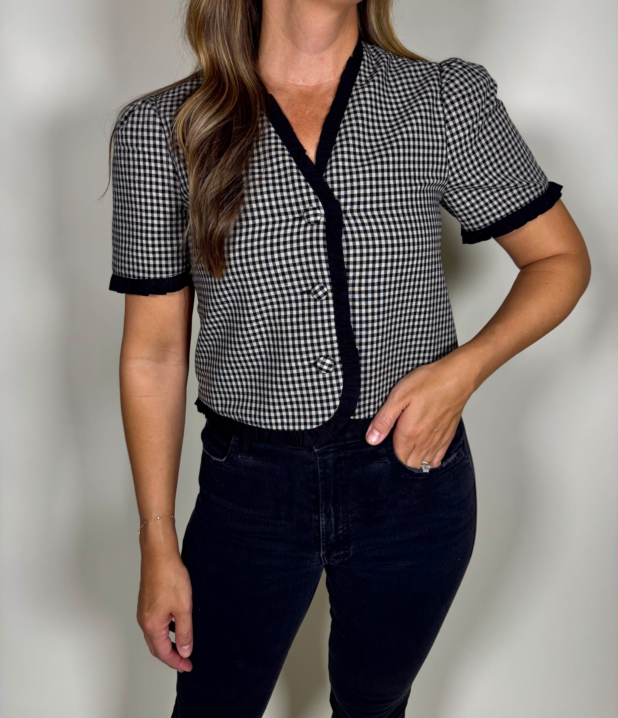 Gingham Black and White Top