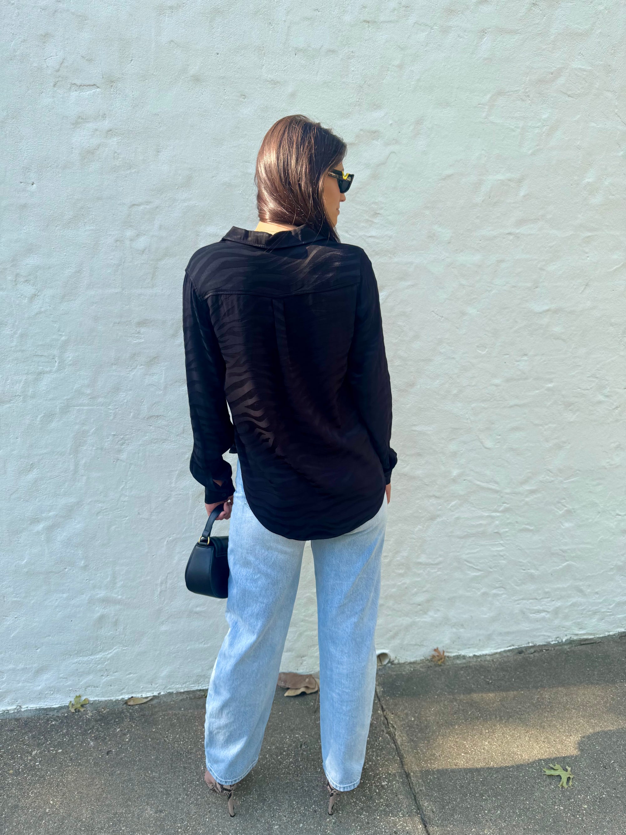 Black Tonal Tiger Print Top