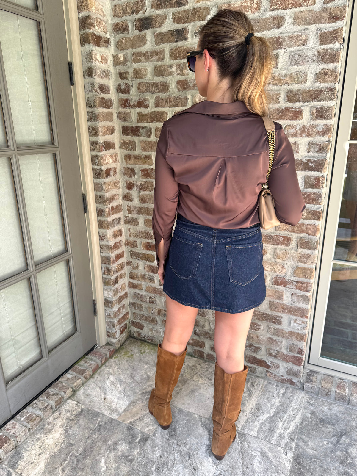 Chocolate Brown Satin Button Down