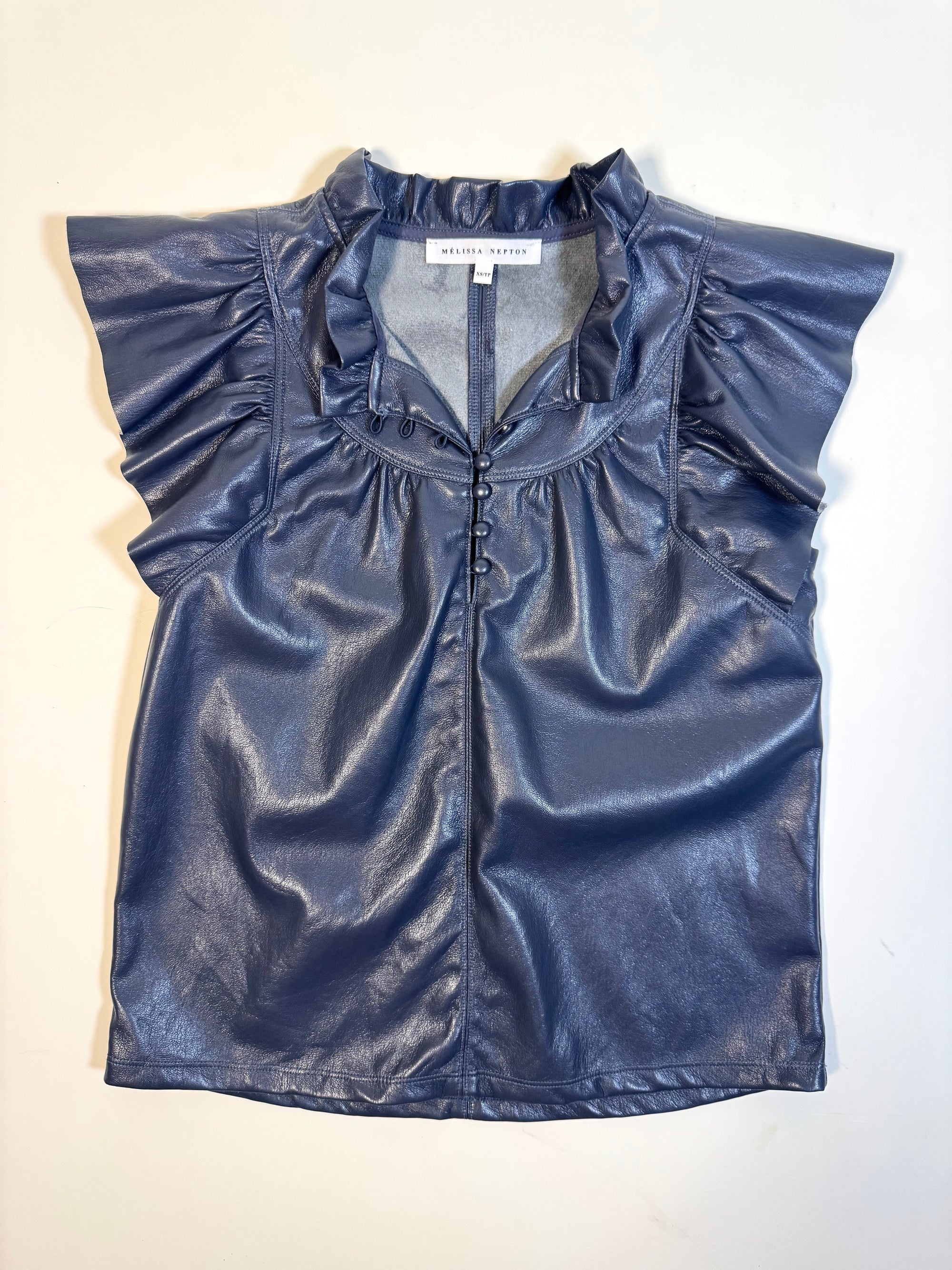 Navy Vegan Leather Top
