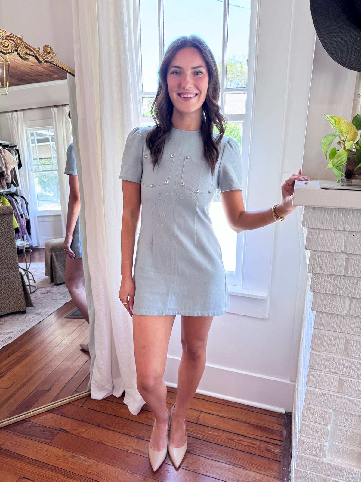 Studded Denim Mini Dress – I Would Never