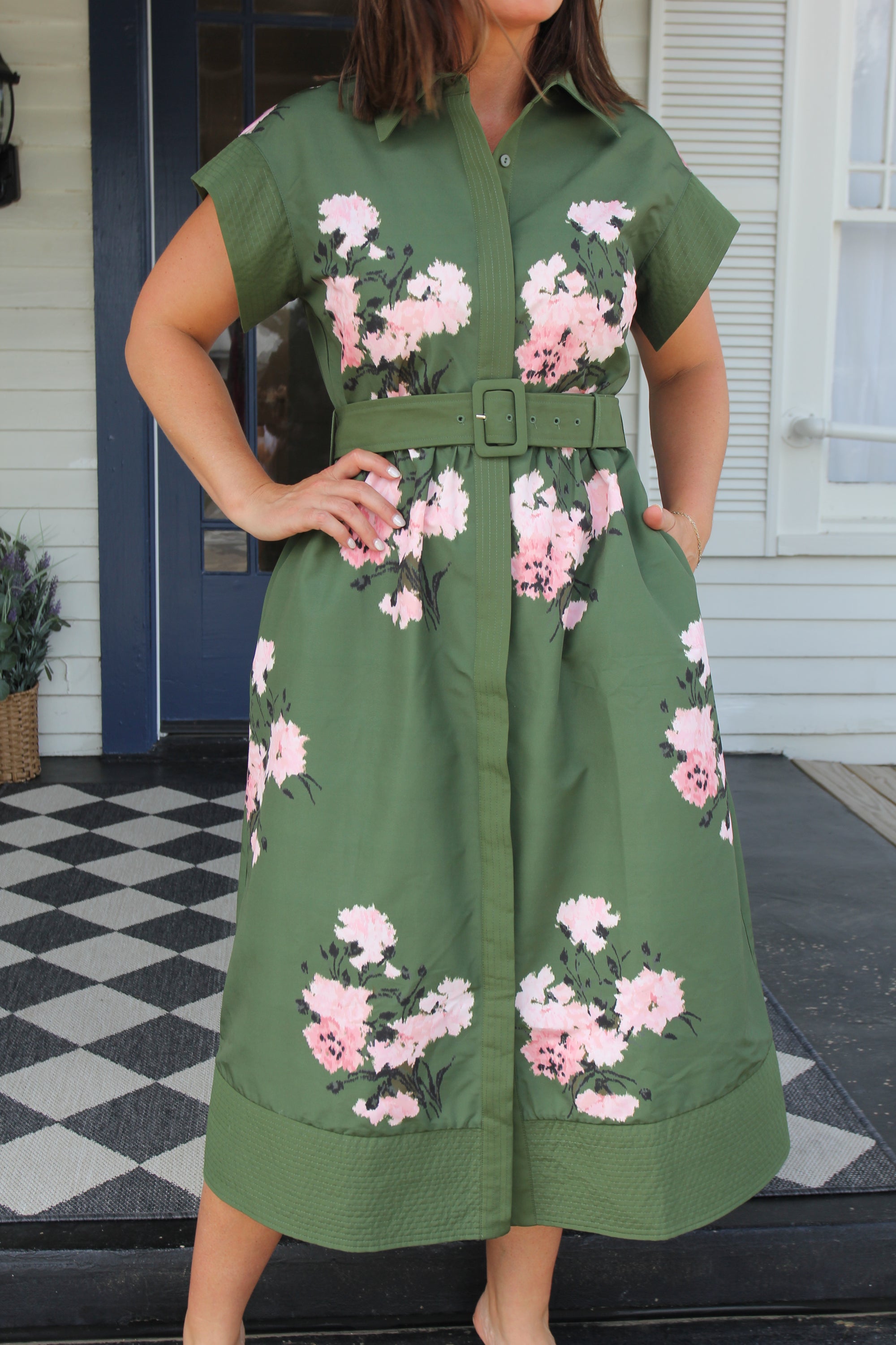 Tuckernuck Olive and Pressed Powder Floral Chloe Dress
