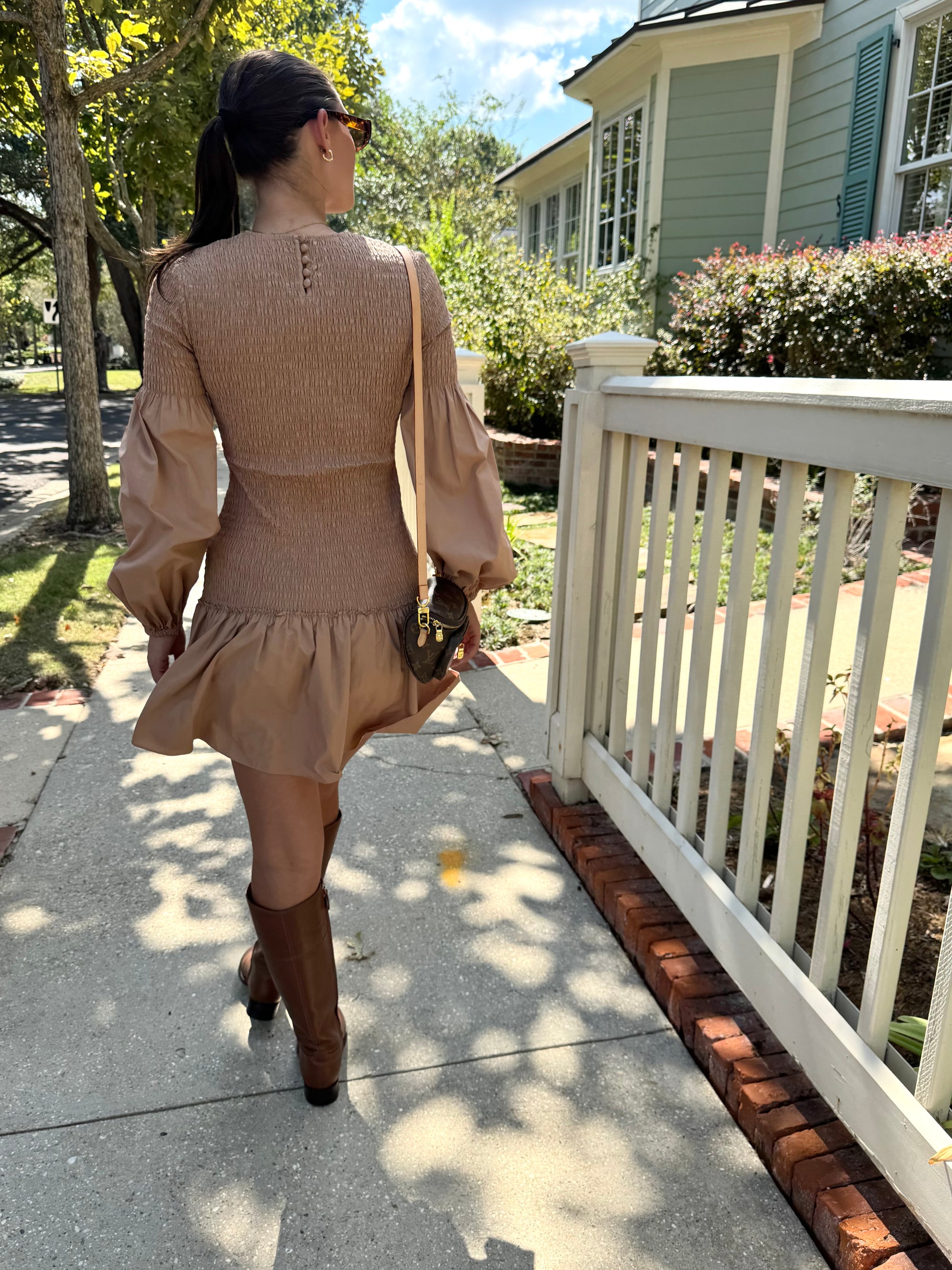A.L.C. Kora Smocked Puff-Sleeve Dress
