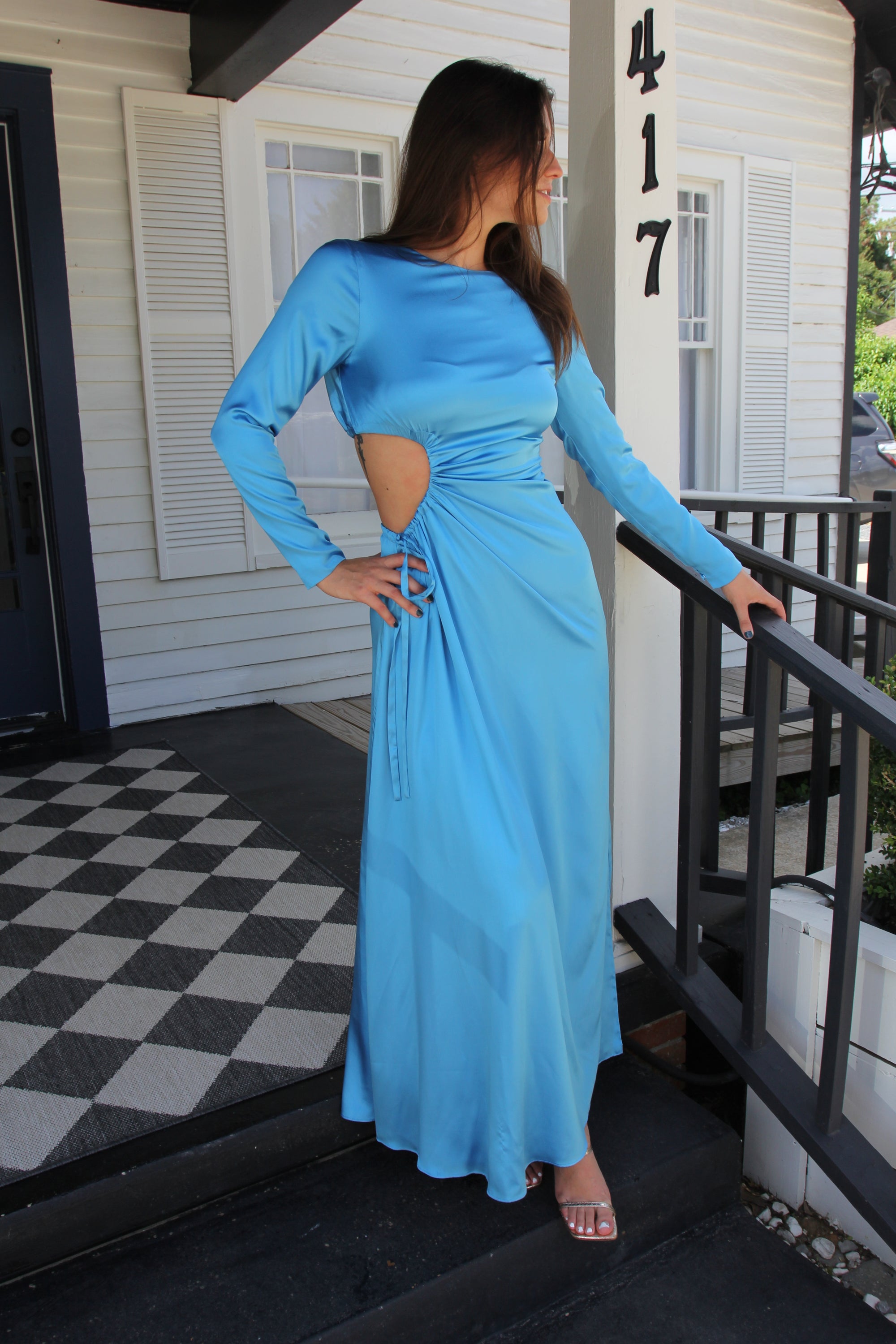 Cynthia Rowley Blue Silk Cutout Maxi Dress