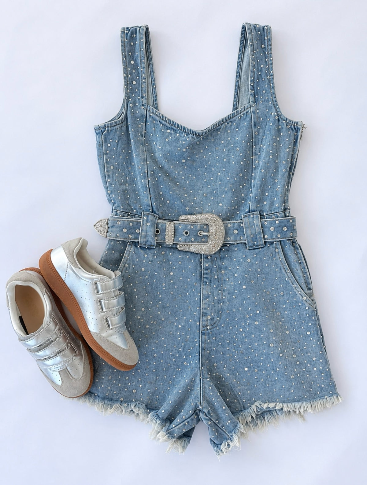 Show Me Your Mumu Rhinestone Spears Denim Romper