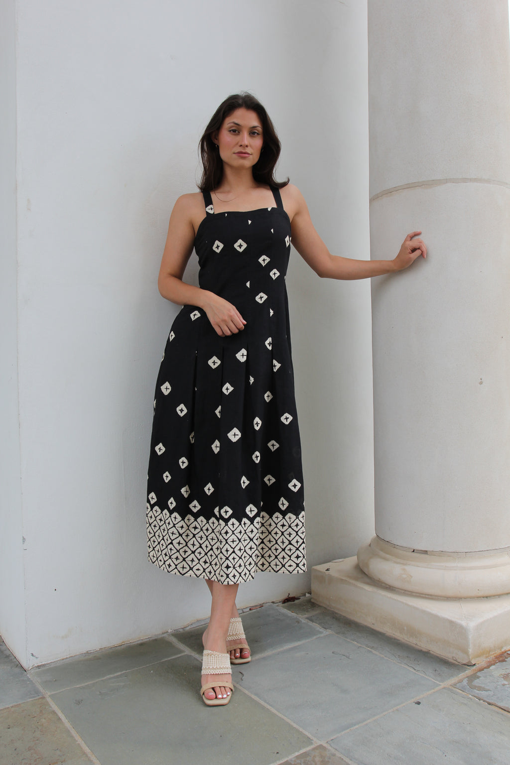 Marie Oliver Dixon Square Neck Linen Midi Dress