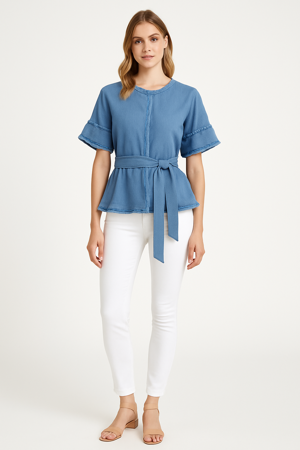 Alexis Belted fringe peplum top