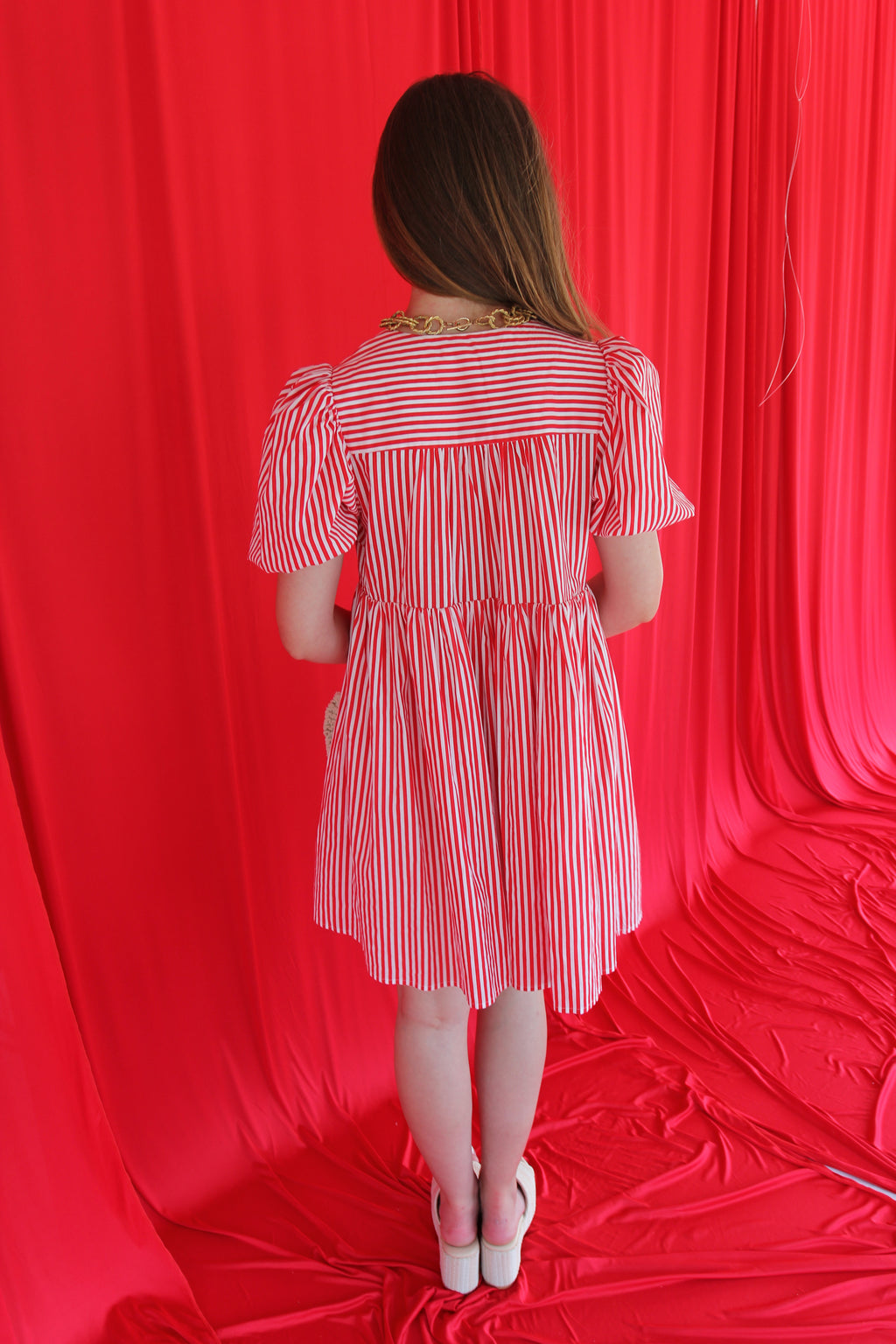 English Factory Red + White Stripe Bow Dress