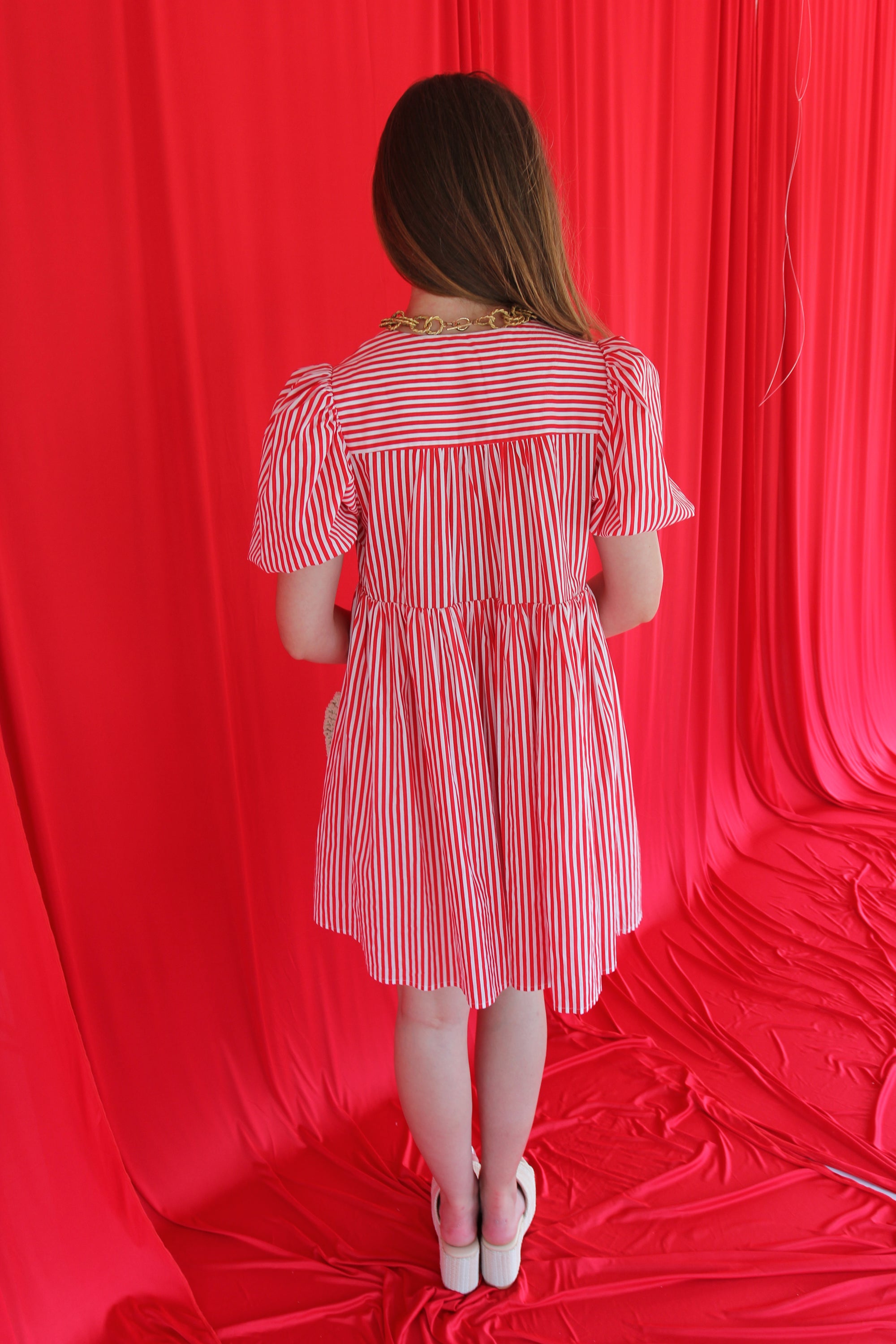 English Factory Red + White Stripe Bow Dress