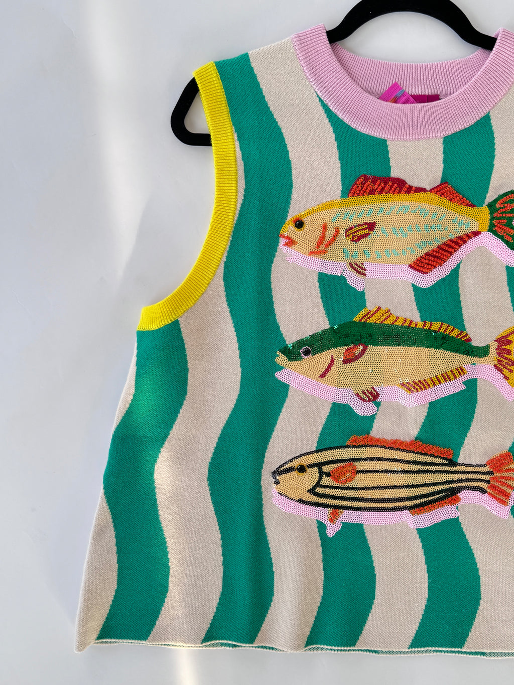 QOS Teal Multi Trim Fish Knit Tank