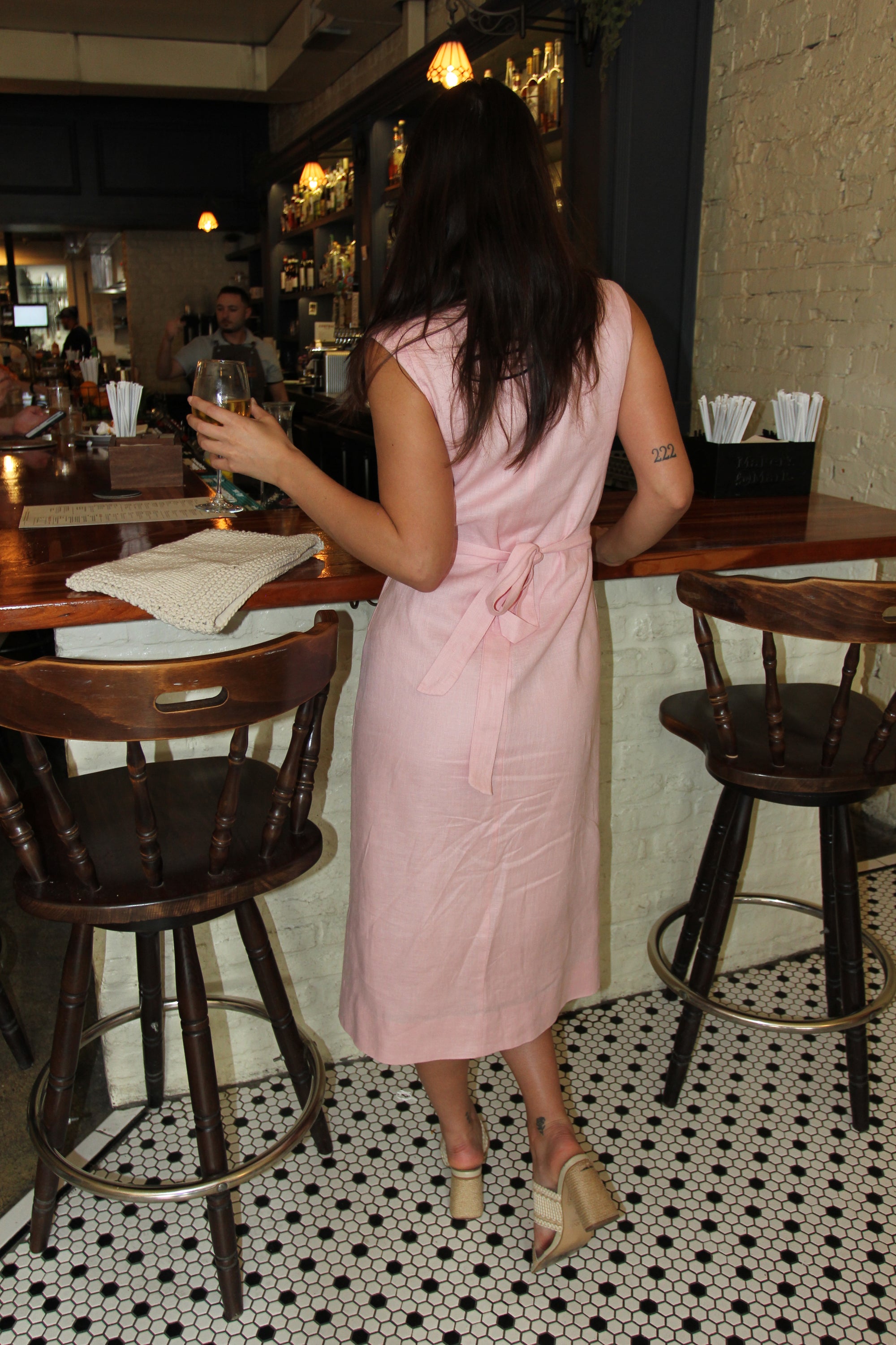 Pink Linen Sleeveless Midi