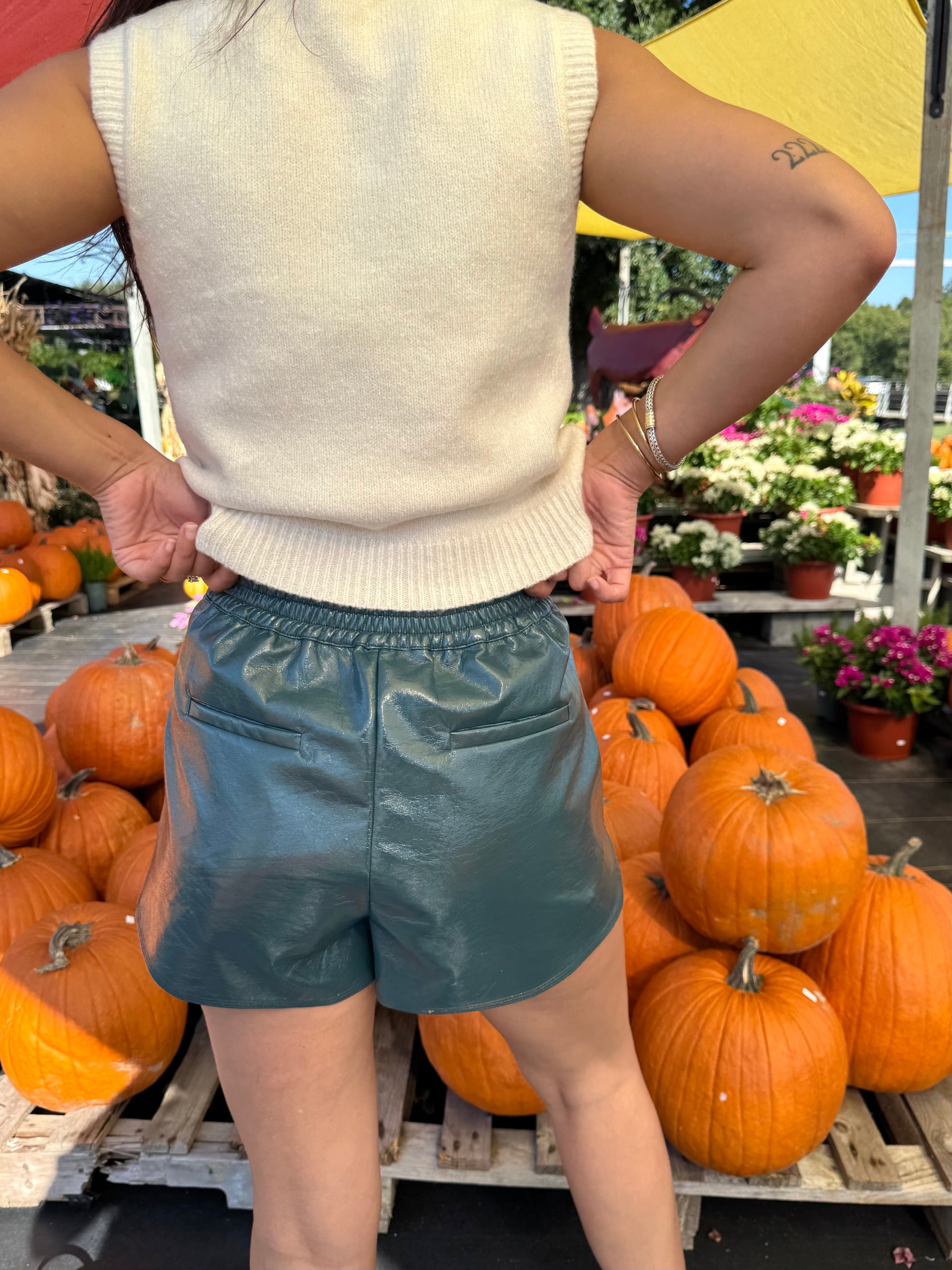 Teal Leather Shorts