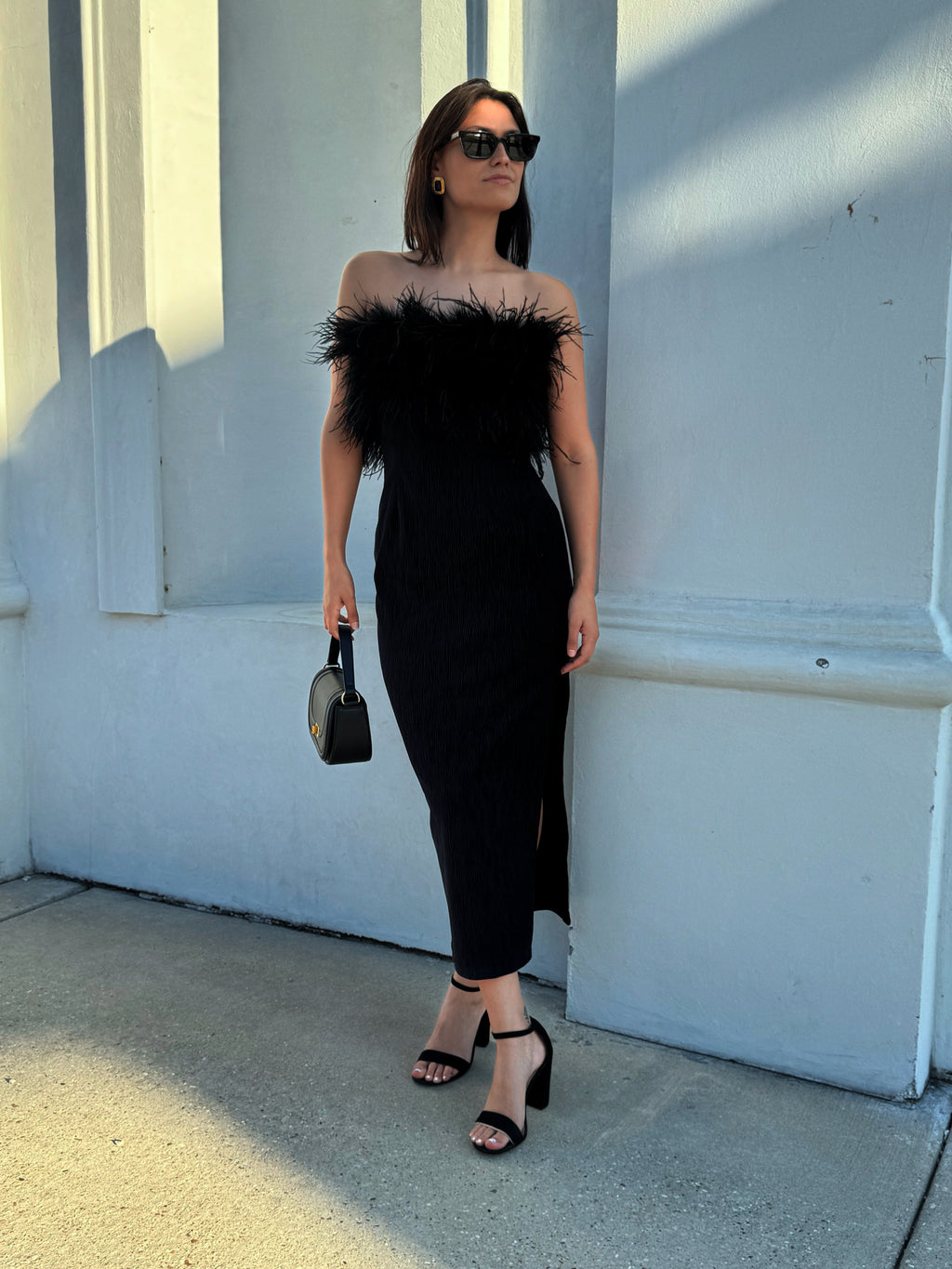Saylor NYC Feather Trim Midi Dress