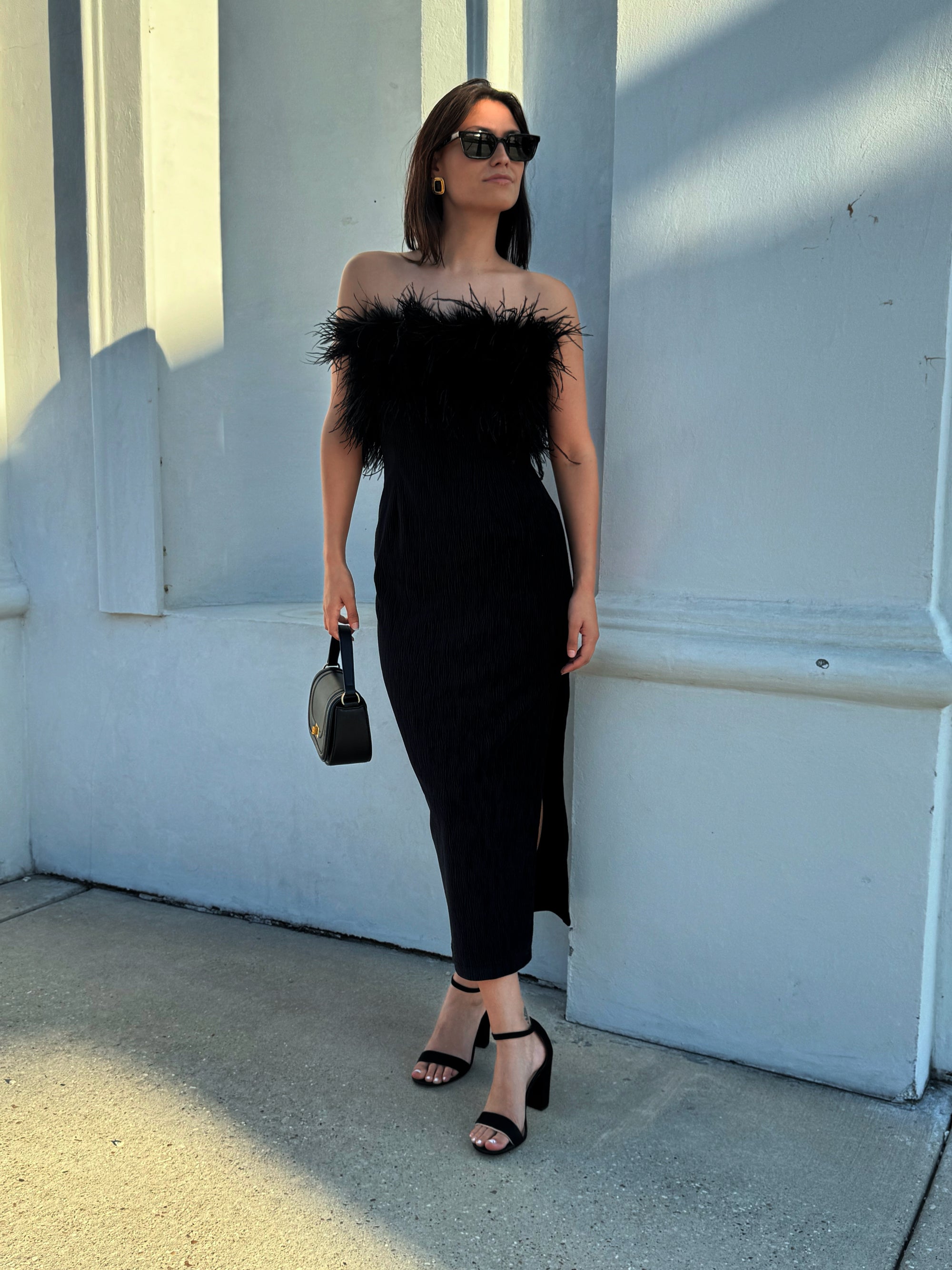 Saylor NYC Feather Trim Midi Dress