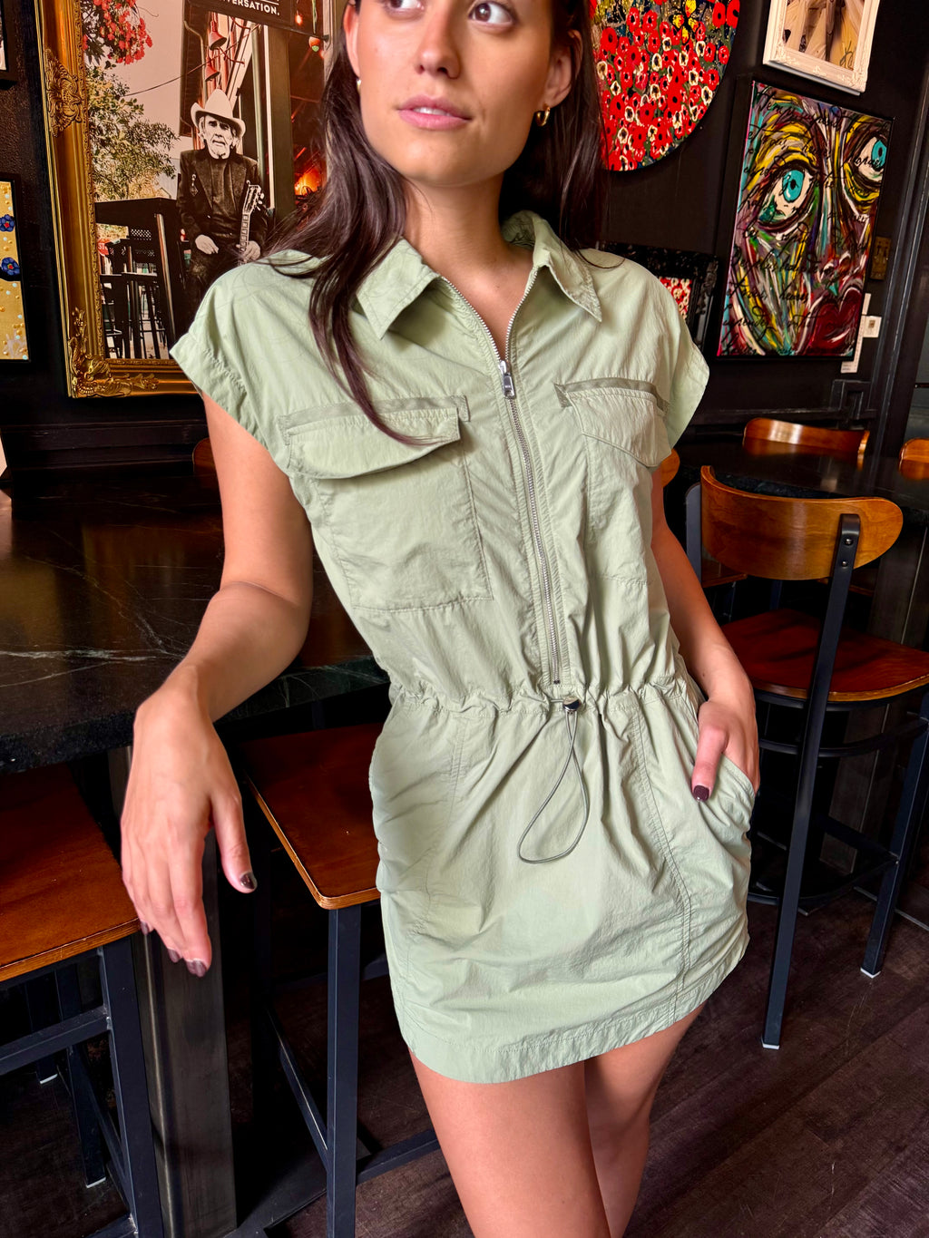 Sage Utility Mini Dress