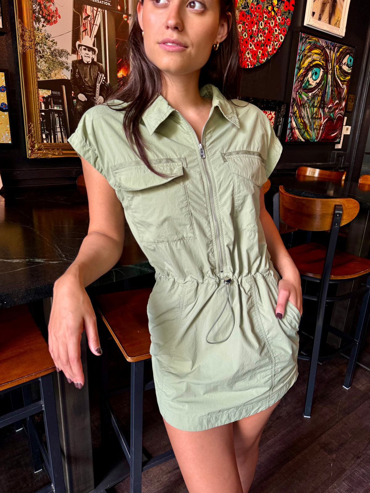 Sage Utility Mini Dress