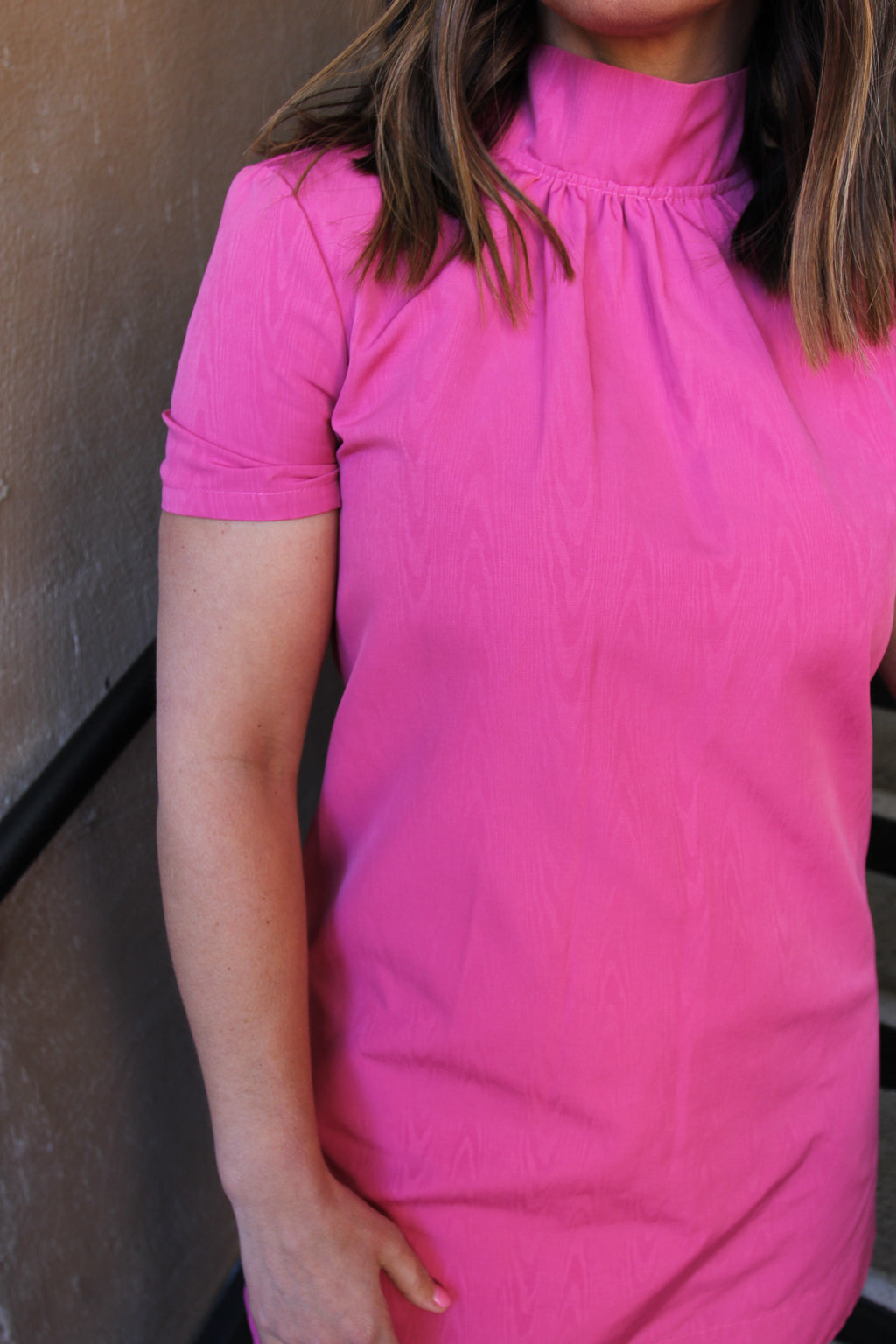 STAUD Pink High Neck Mini Dress