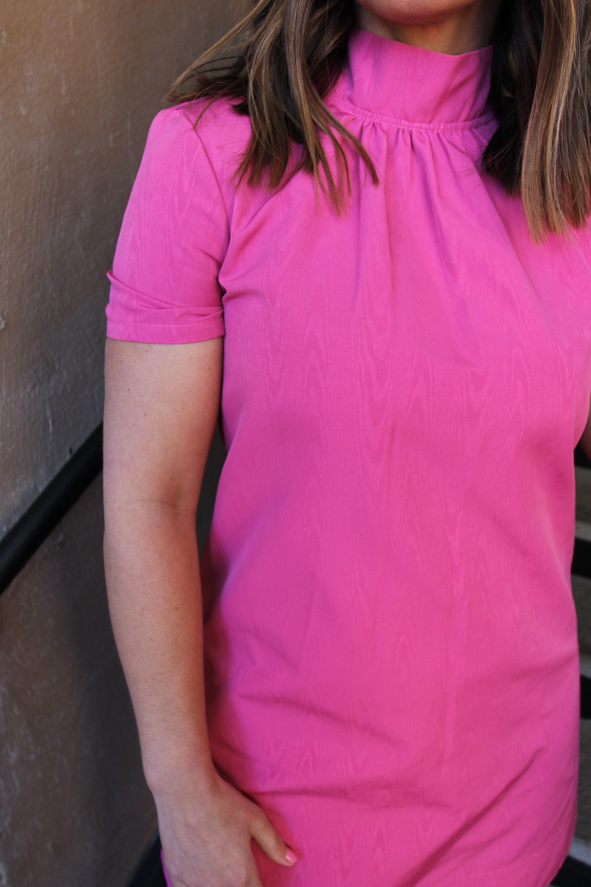 STAUD Pink High Neck Mini Dress