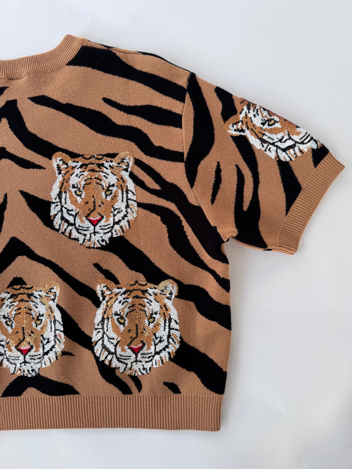 QOS Tiger Stripe Short Sleeve Sweater