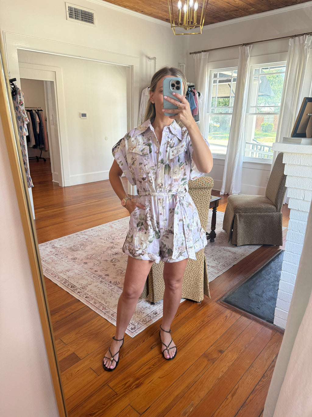 Zimmermann Acacia Belted Floral-Print Linen Playsuit