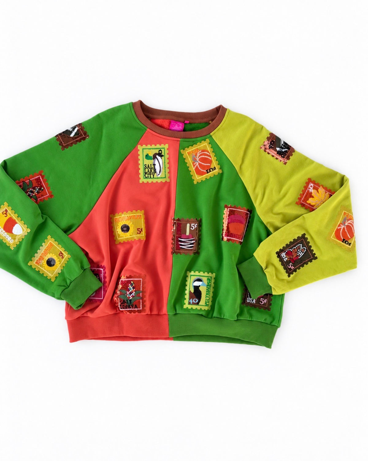 QOS Color Block Fall Stamp Sweatshirt