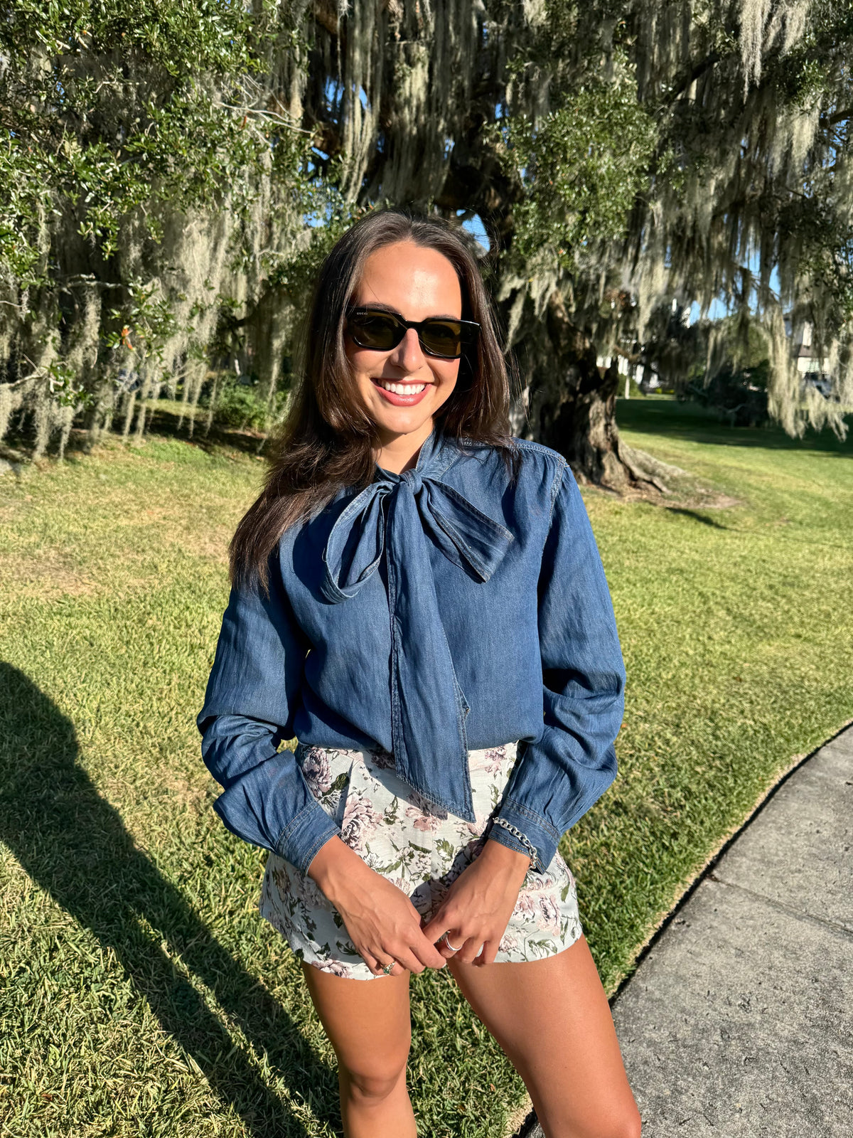 Denim Tie Neck Top