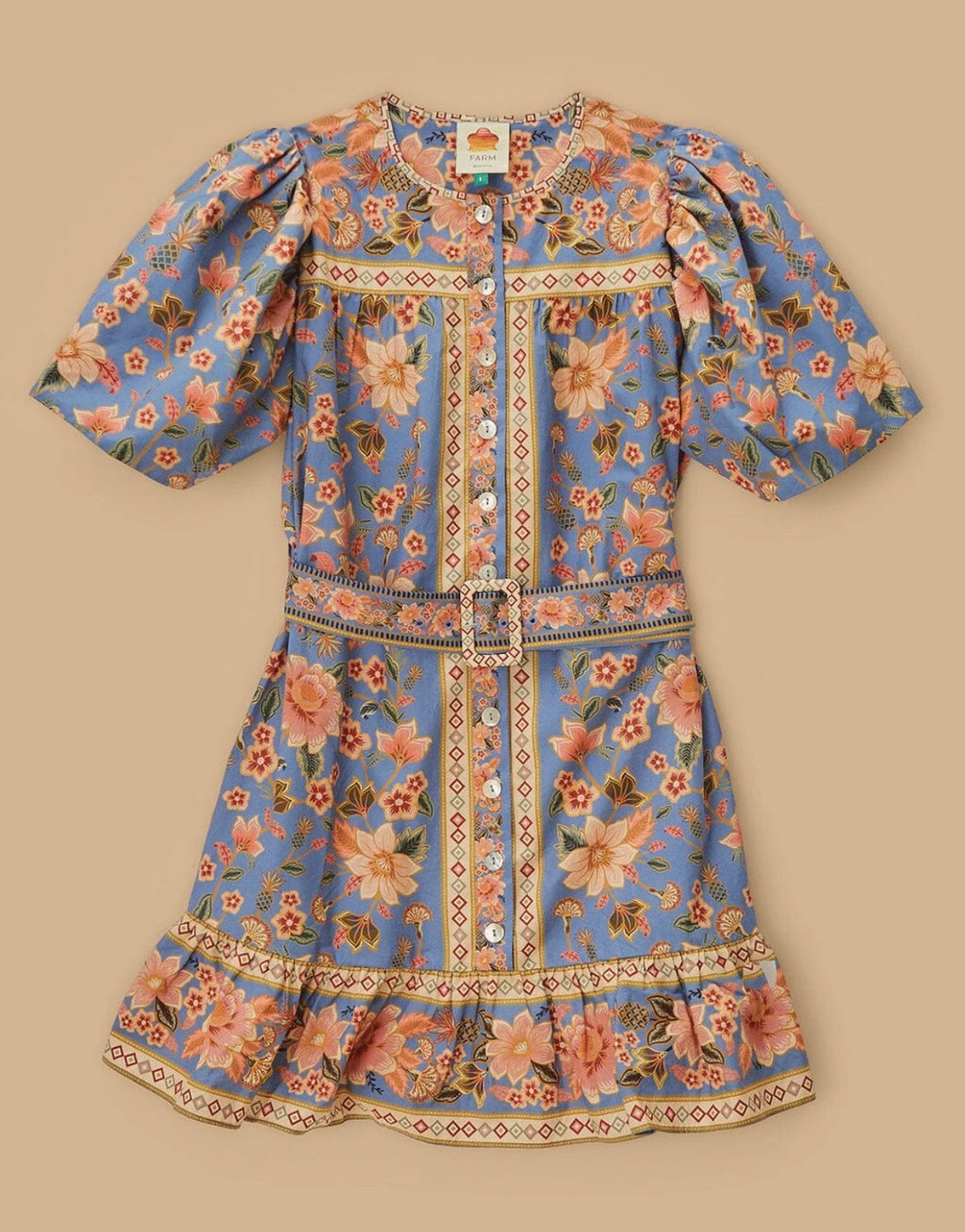 Farm Rio Superbloom Tapestry Blue Mini Dress