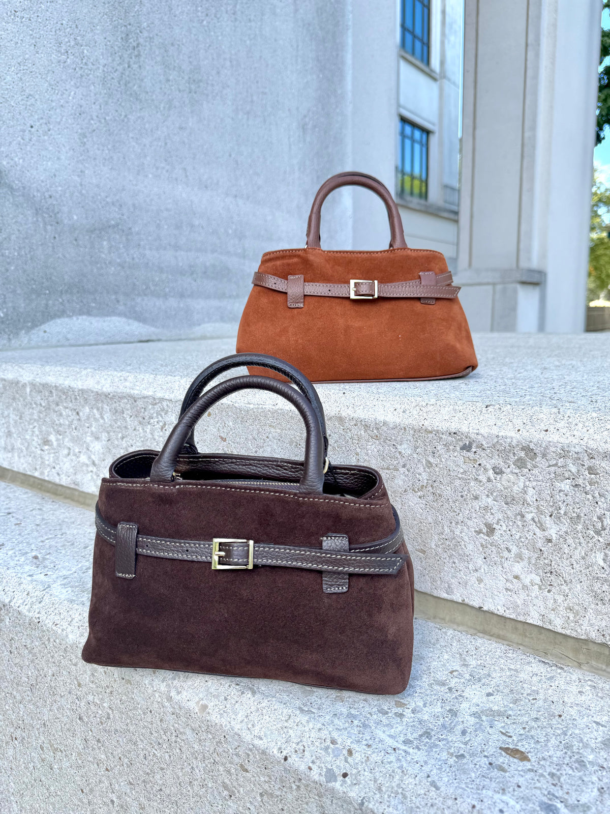 Chocolate - Italian Suede Handbag