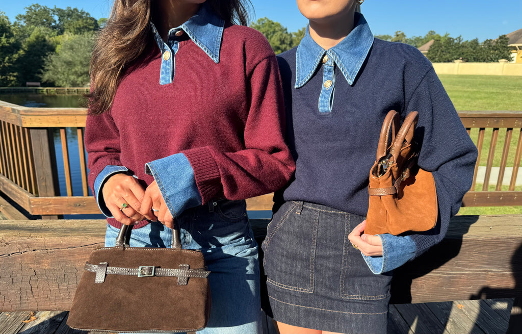 Navy Denim Collar Top