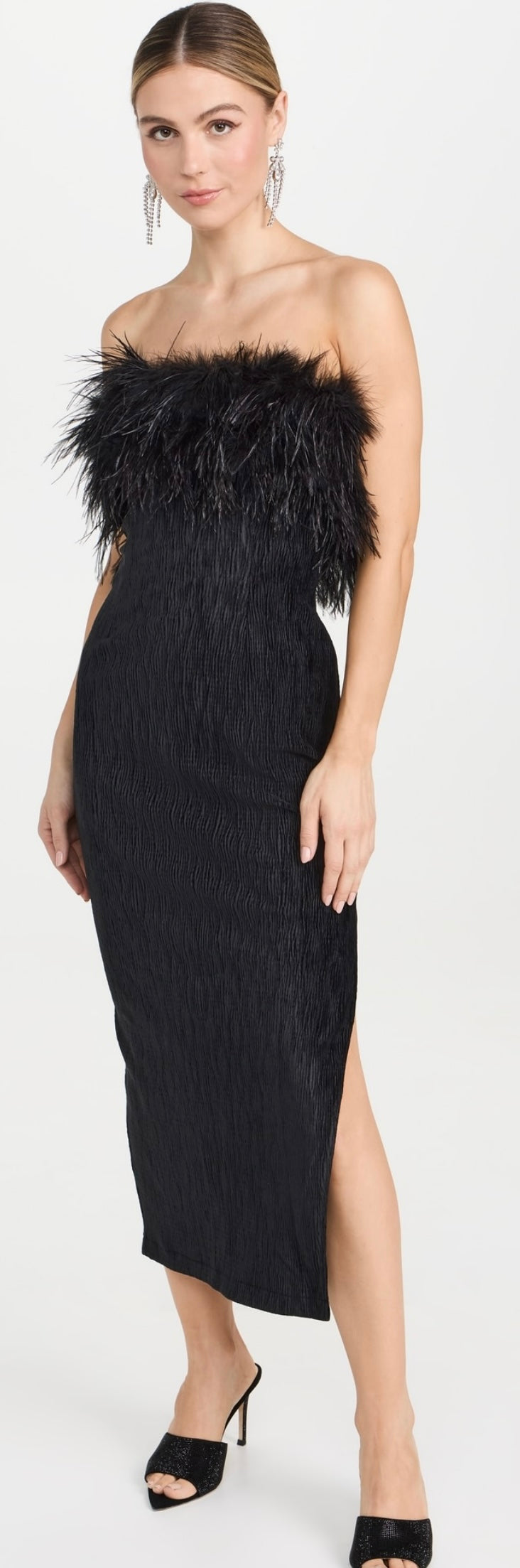 Saylor NYC Feather Trim Midi Dress