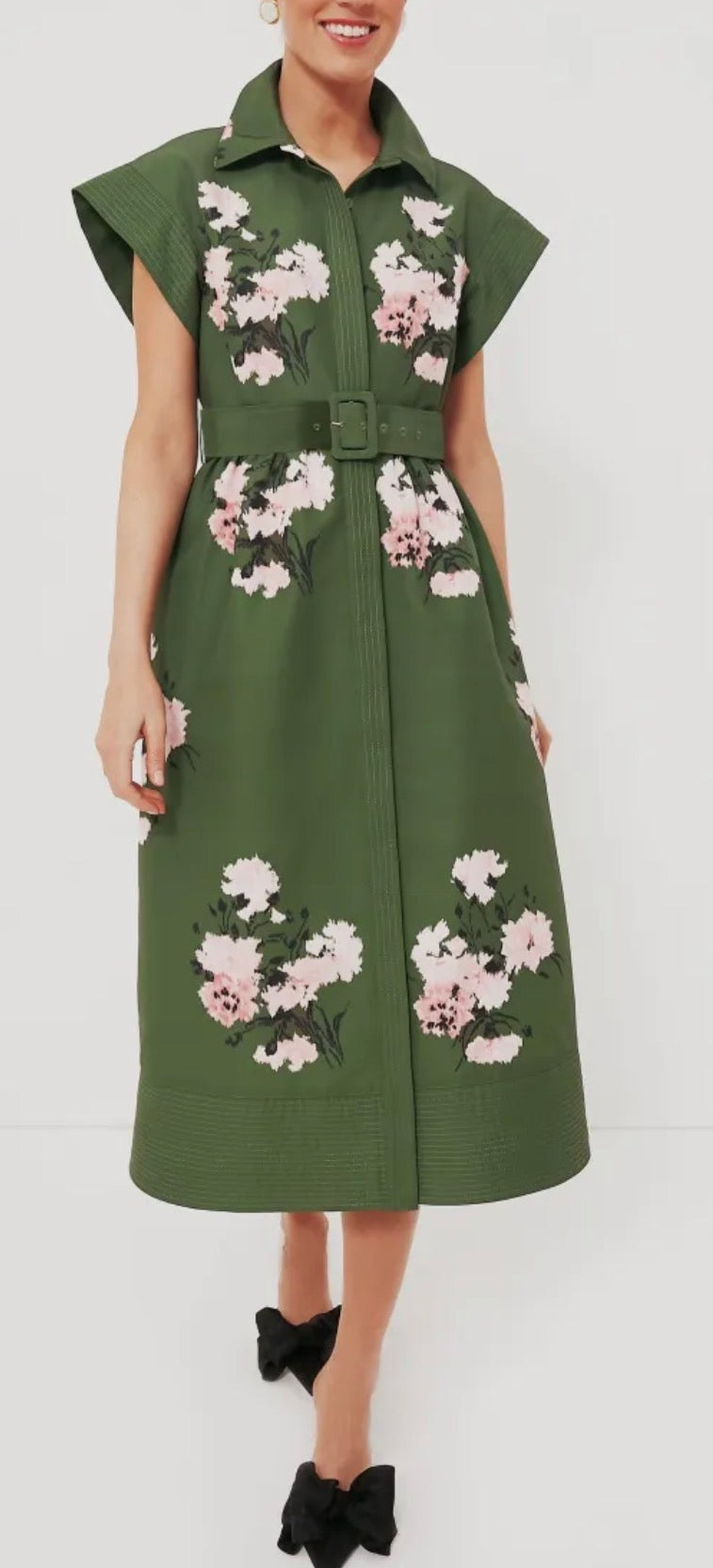 Tuckernuck Olive and Pressed Powder Floral Chloe Dress
