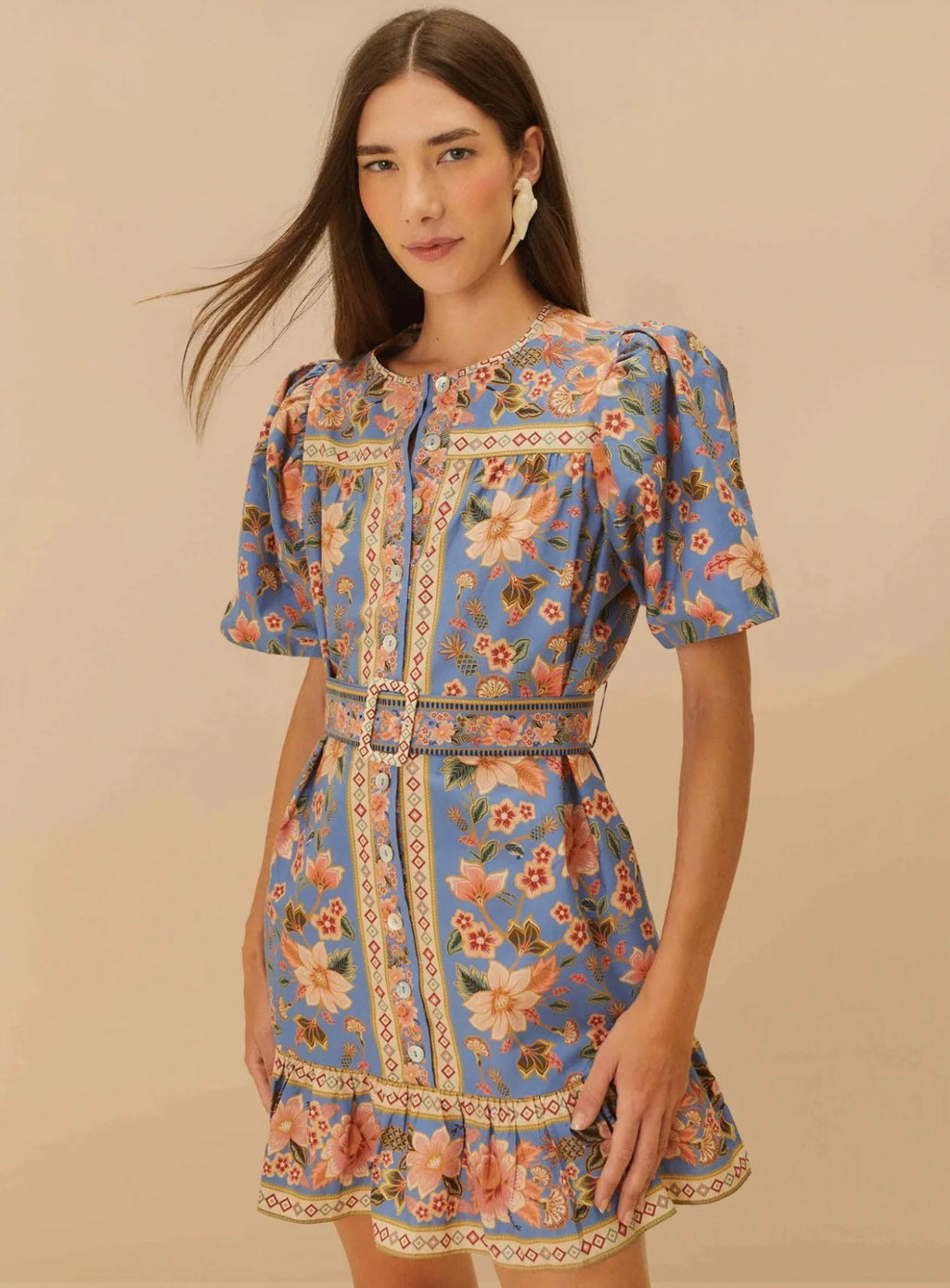 Farm Rio Superbloom Tapestry Blue Mini Dress