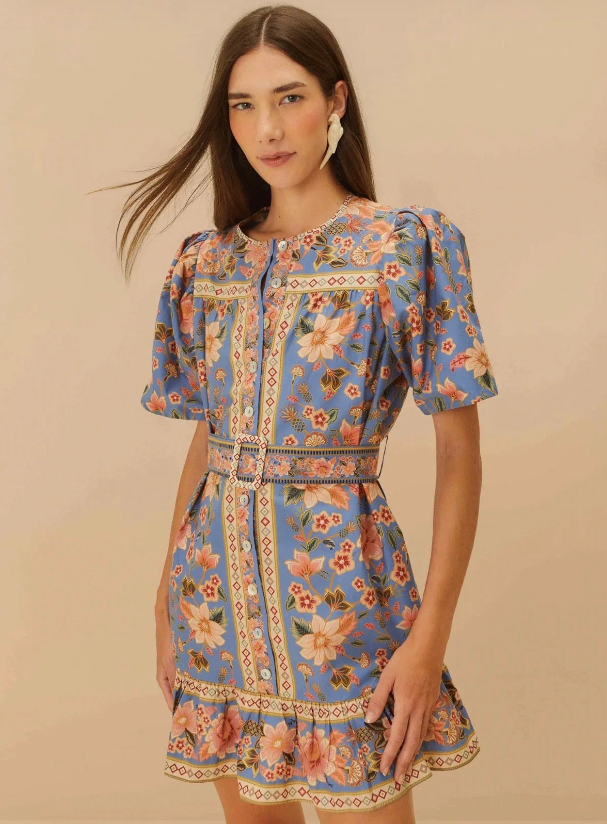 Farm Rio Superbloom Tapestry Blue Mini Dress
