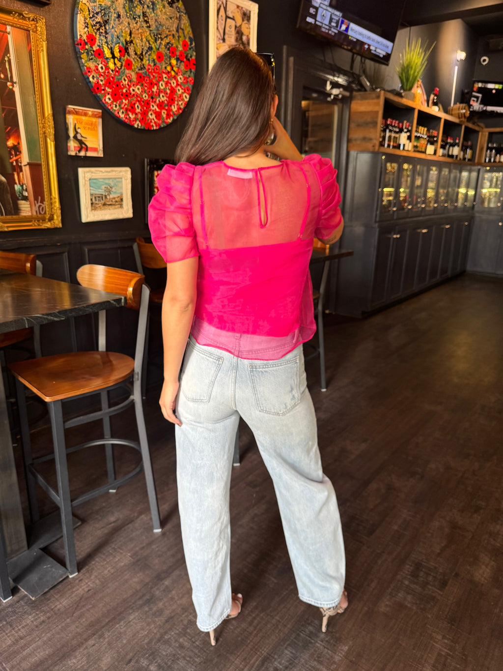 Silk Pink Puff Sleeve Top