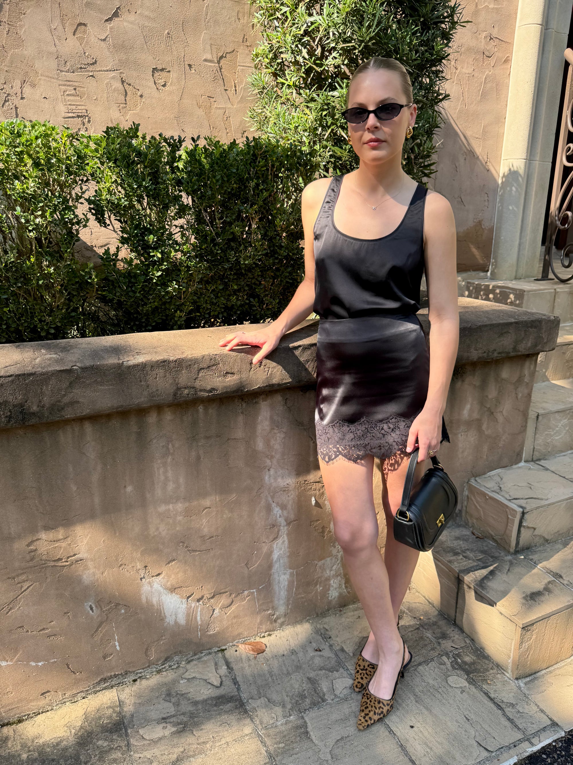 Black Lace Trim Mini Skirt