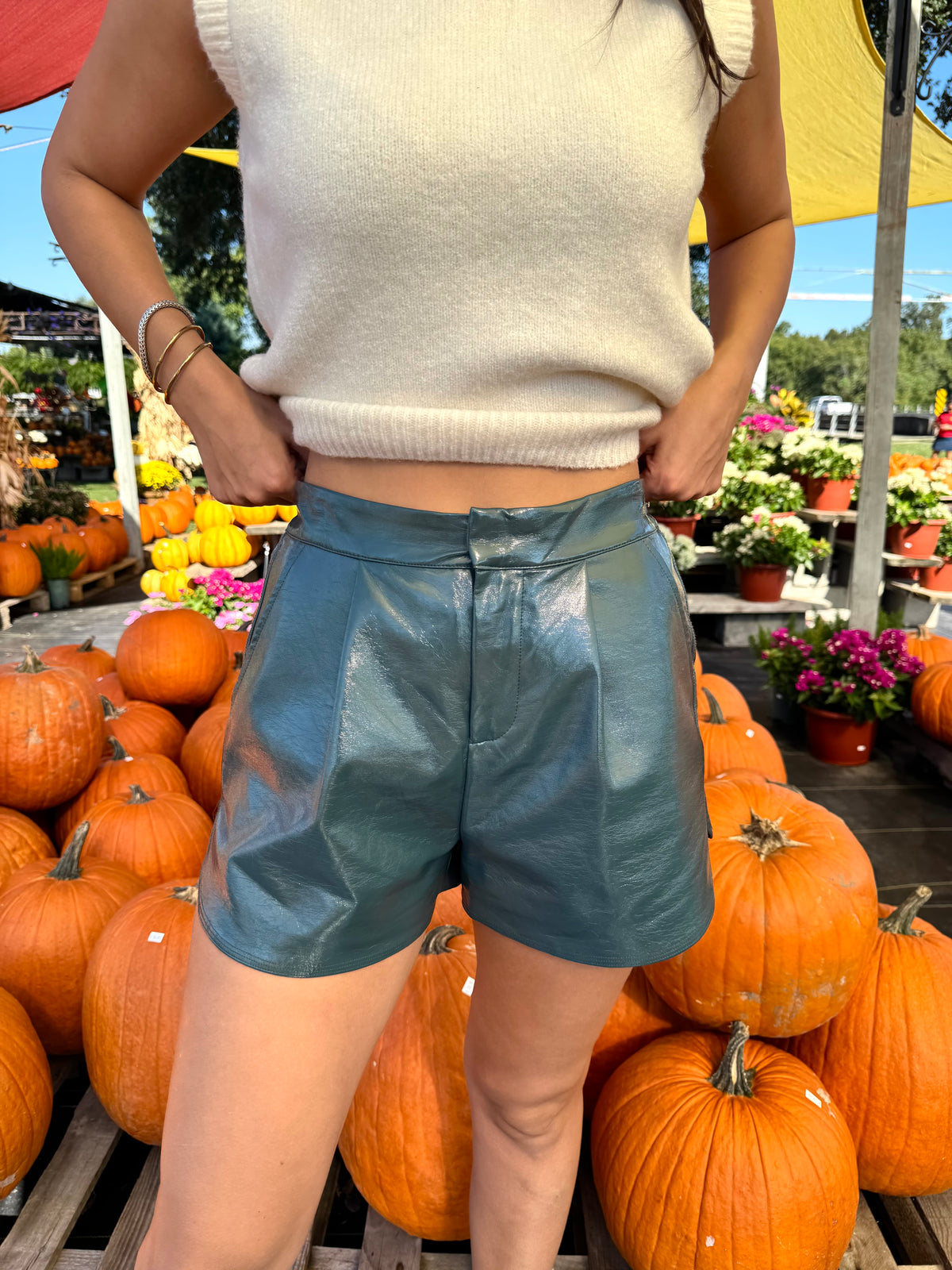 Teal Leather Shorts