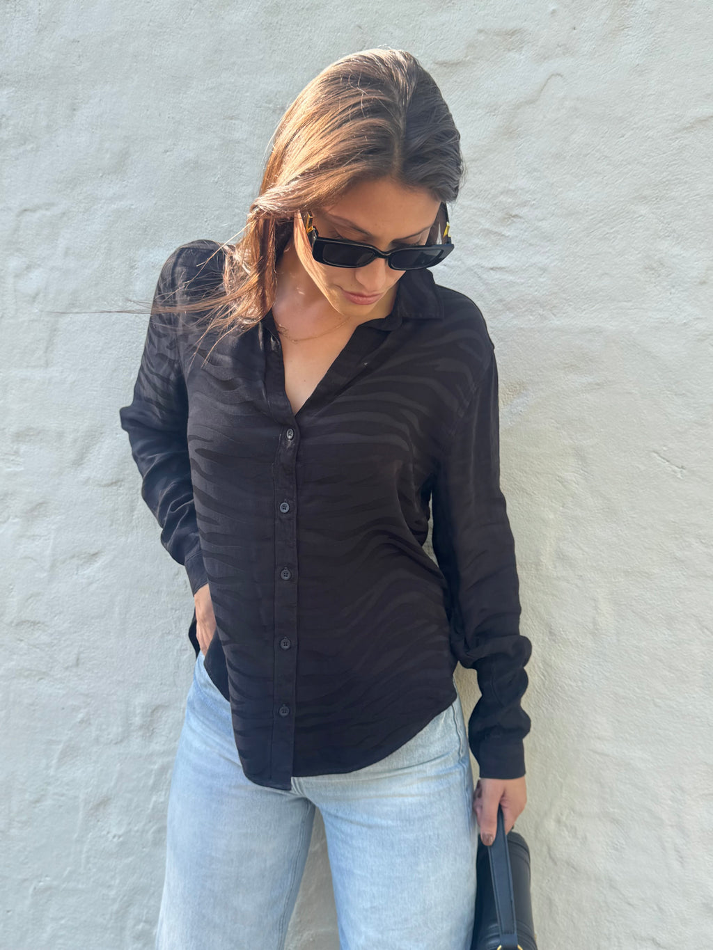 Black Tonal Tiger Print Top