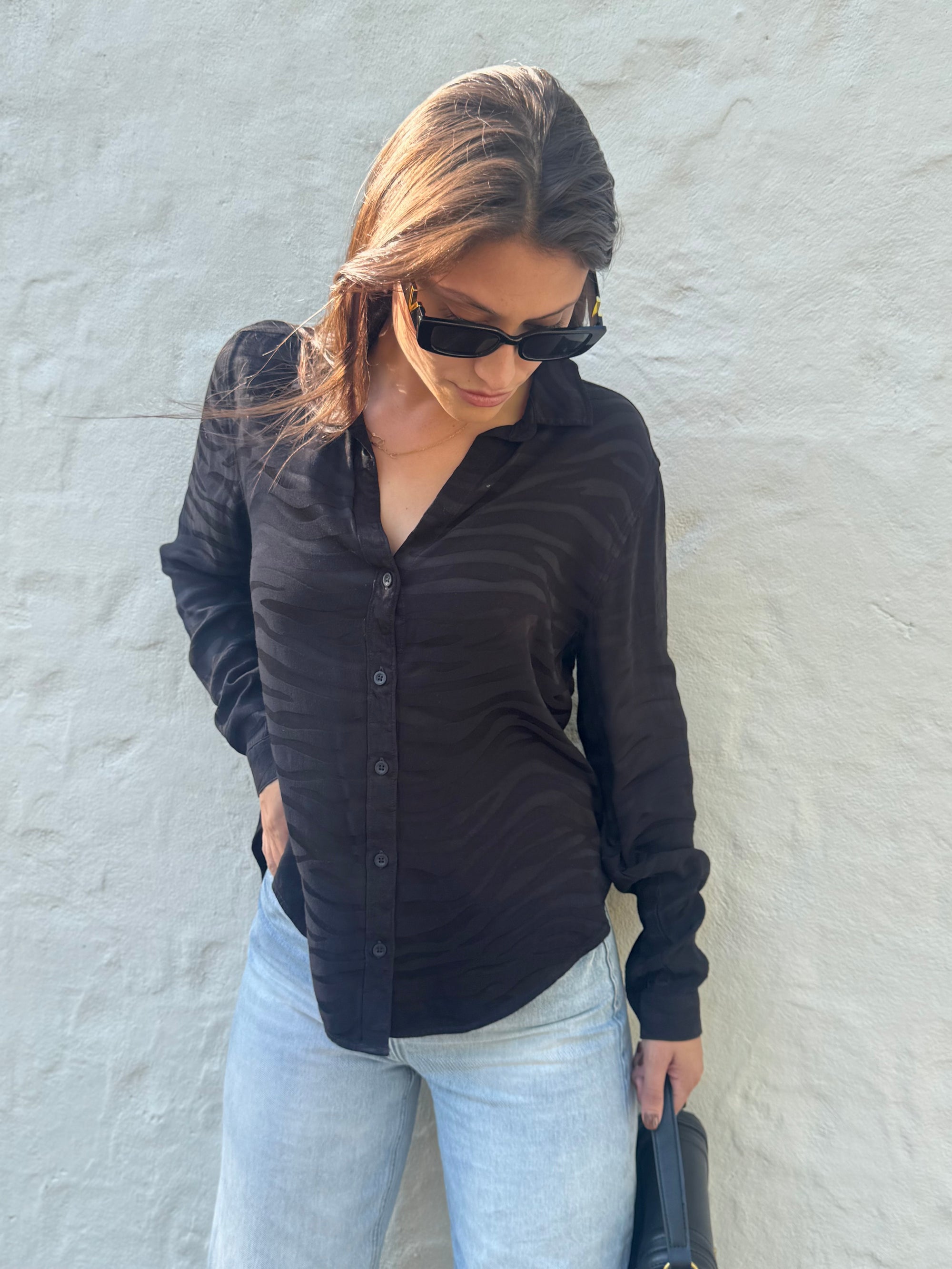 Black Tonal Tiger Print Top