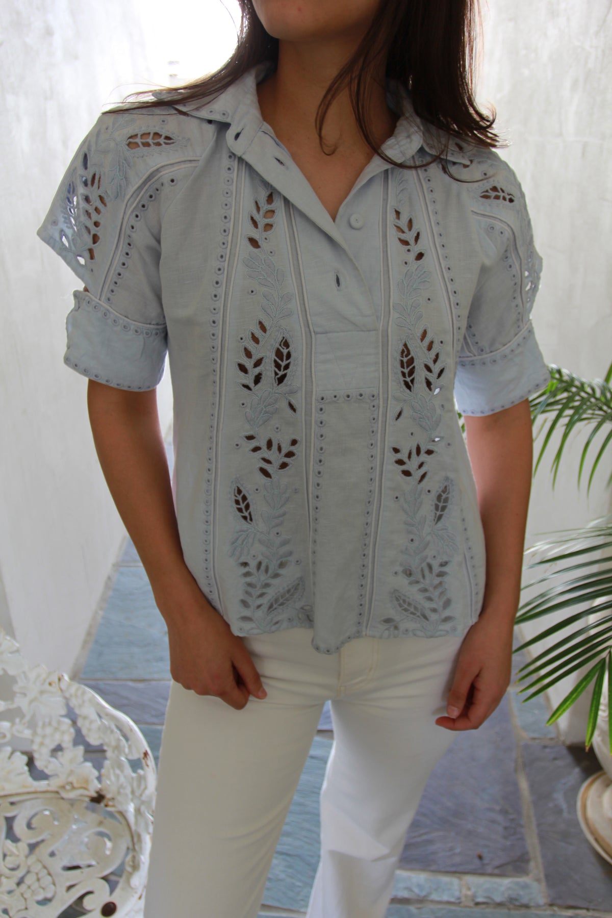 Solara Blue Embroidered Top